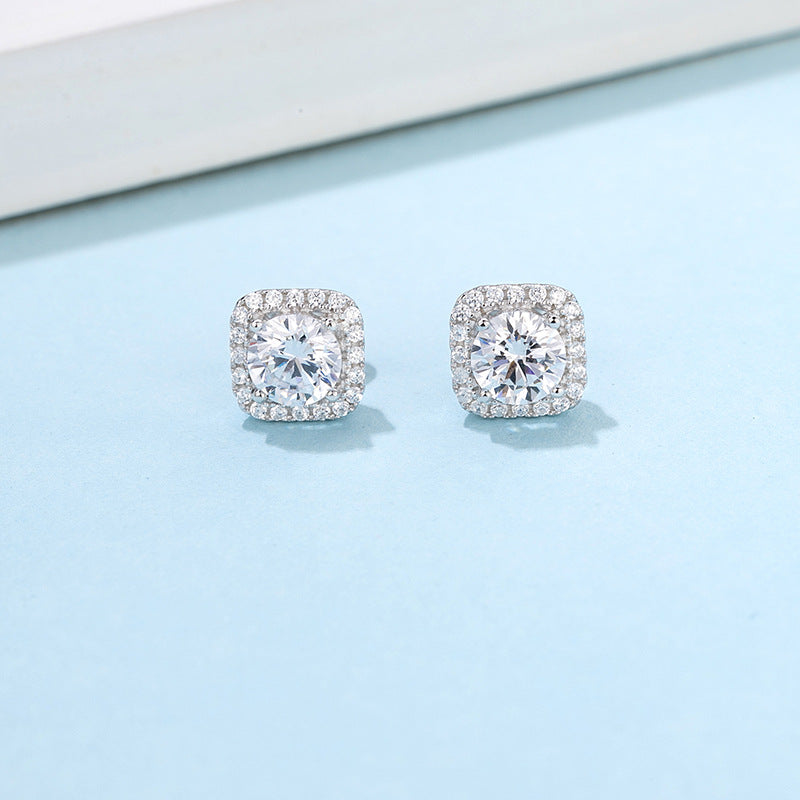 Direct Supply Fashion Moissanite Jewelry Set Light Luxury s925Sterling Silver Inlaid Moissanite Earrings Necklace Set