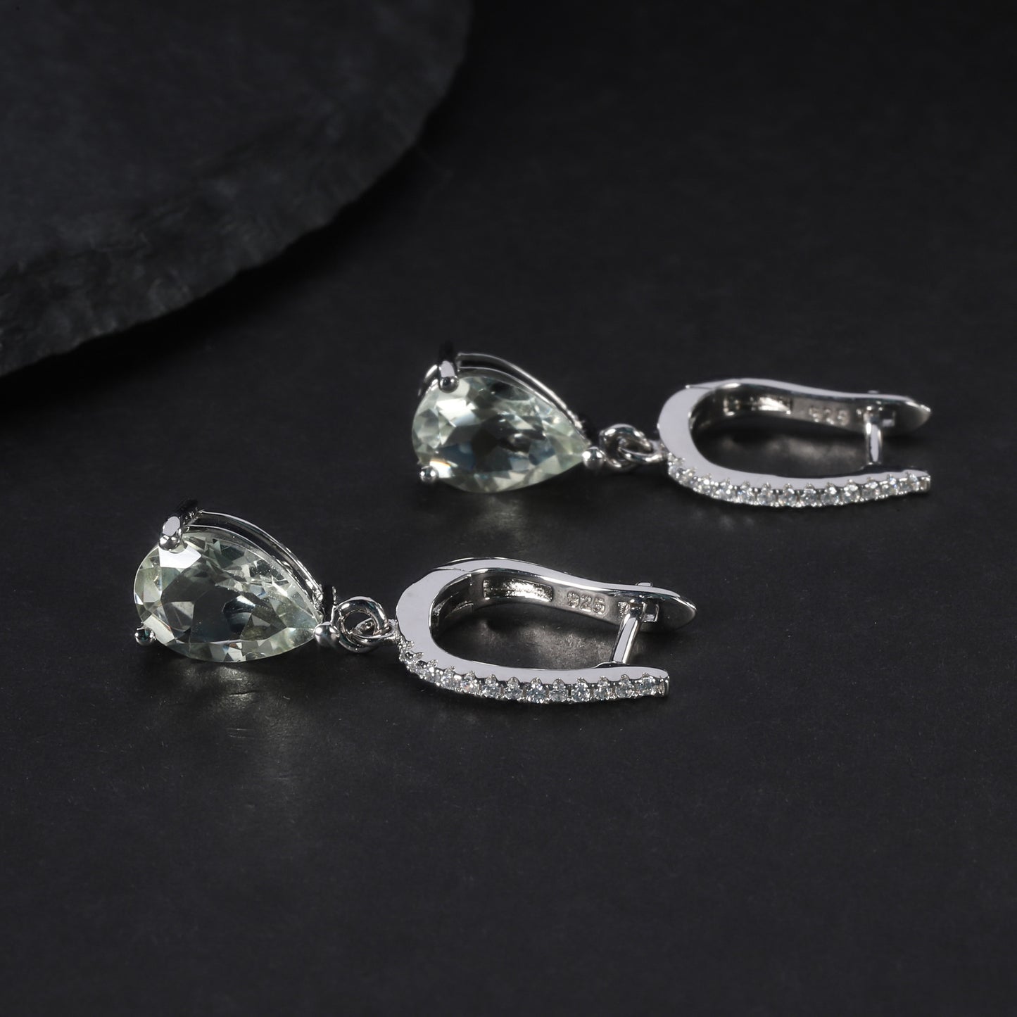 Fashionable Light Luxury Natural Gemstone Earrings High-end Feel s925Sterling Silver Inlaid Natural Green Amethyst Earrings