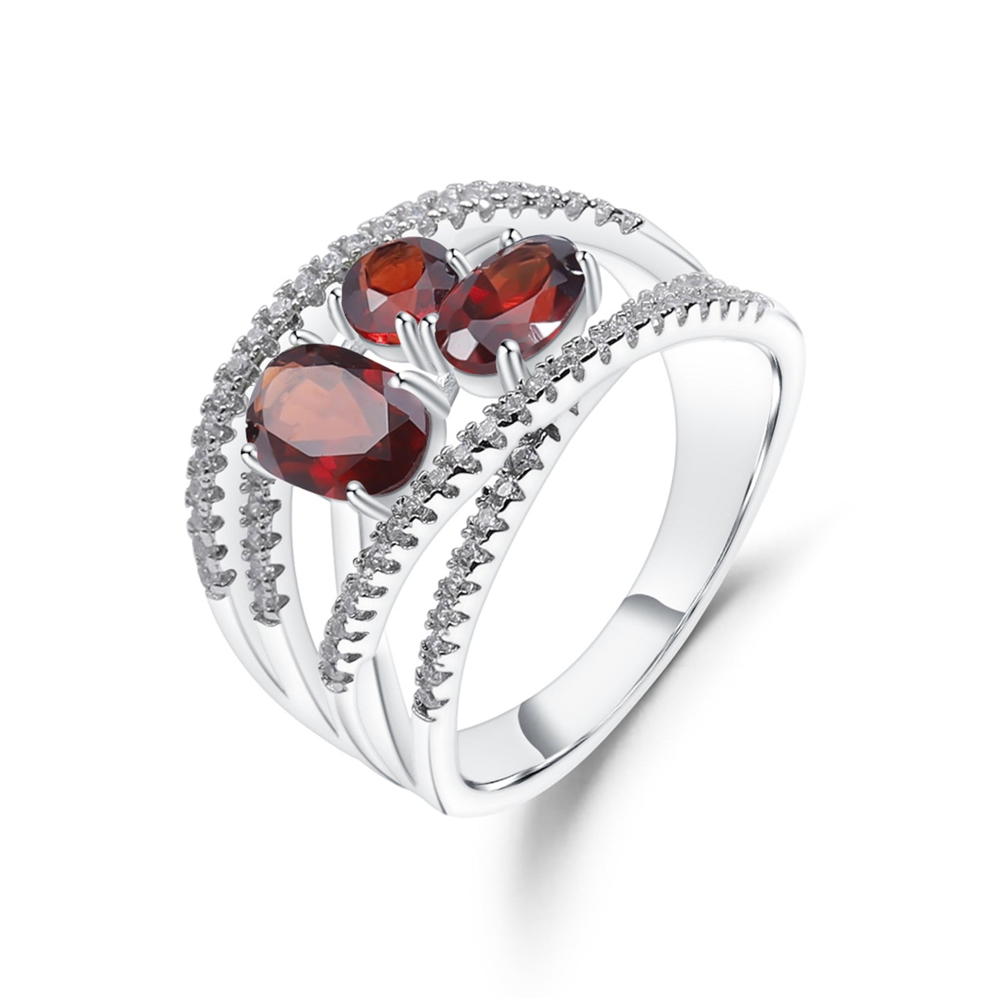 Luxurious and High-end Natural Garnet Ring with a Sense of Design Prosperous Series925Silver Inlaid Natural Gemstone Ring