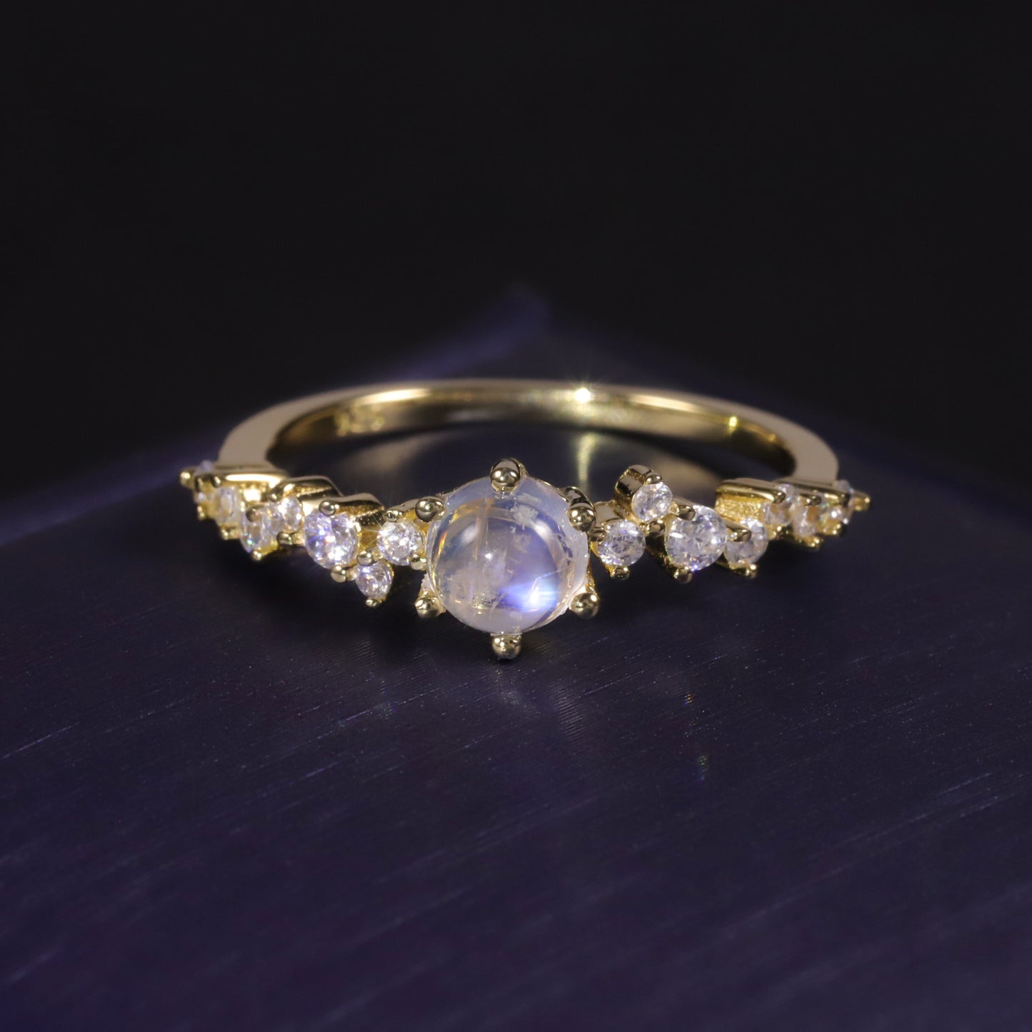 Fresh ins Natural Cream Blue Moonstone Ring S925Sterling Silver Inlaid White Gemstone Ring Wholesale