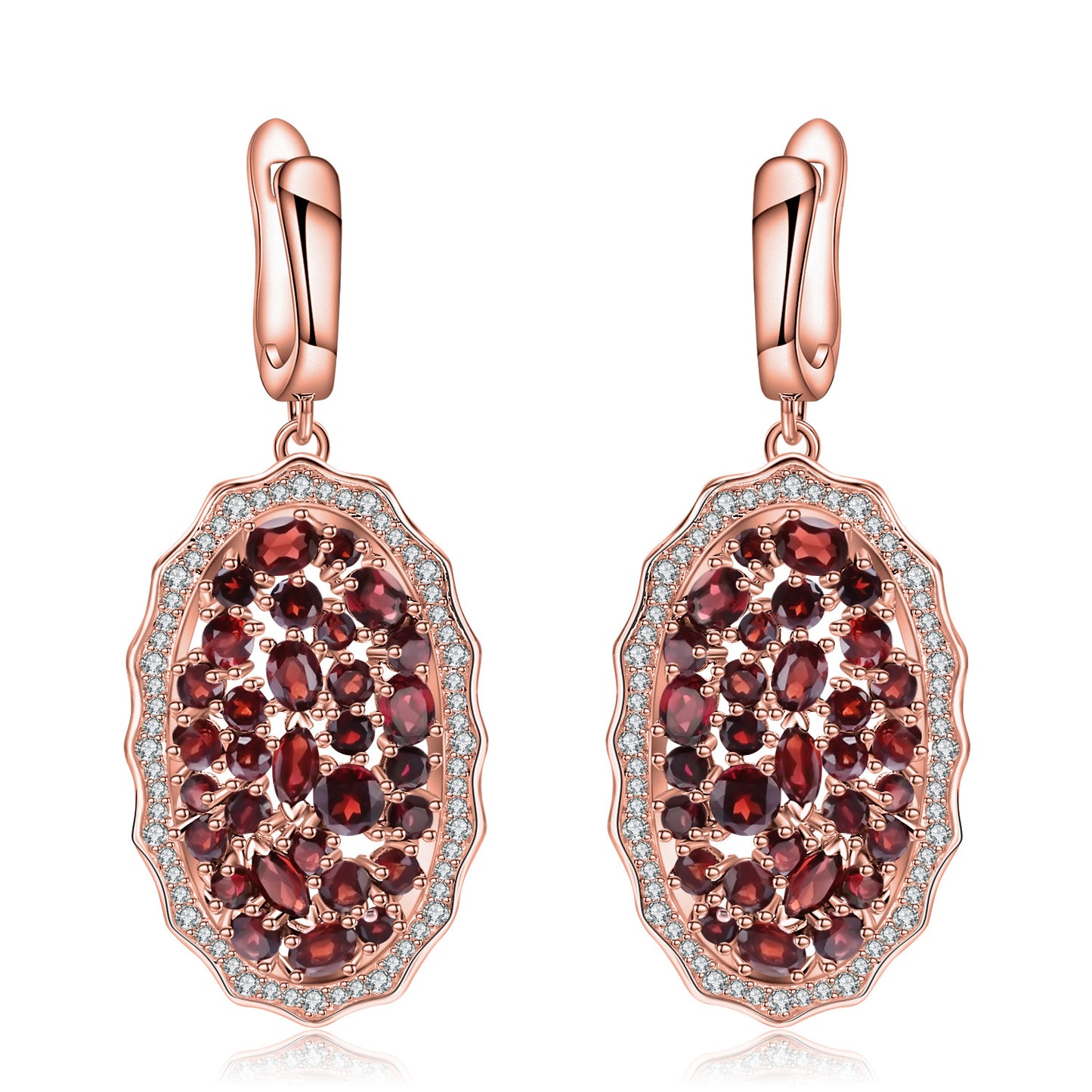 Luxurious Natural Garnet Stud Earrings Group Inlay High-End Feel s925Silver Inlaid Natural Gemstone Earrings Jewelry