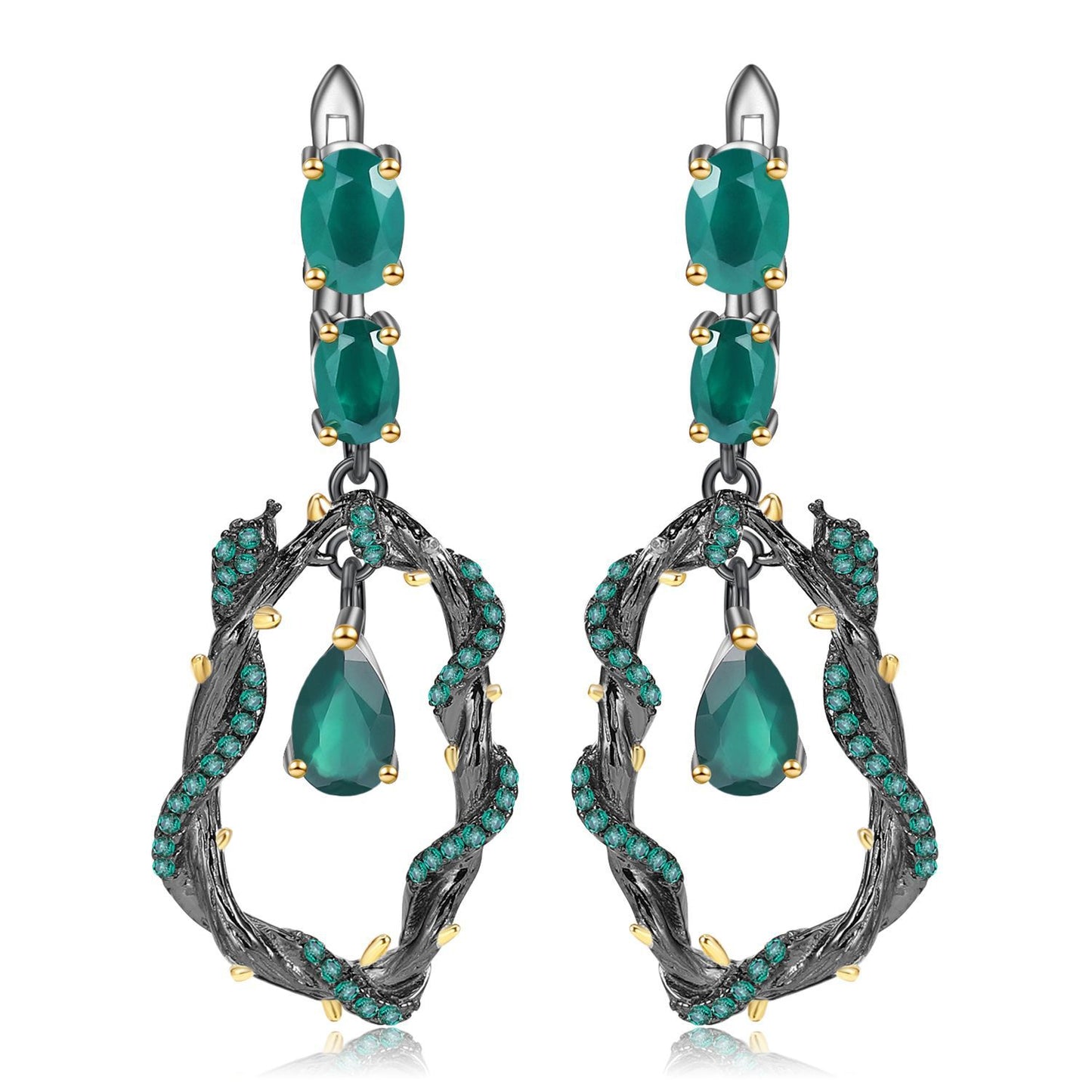 Italian Craft Designer Natural Amethyst Earrings Natural Vine Design925Silver Earrings and Ear Studs