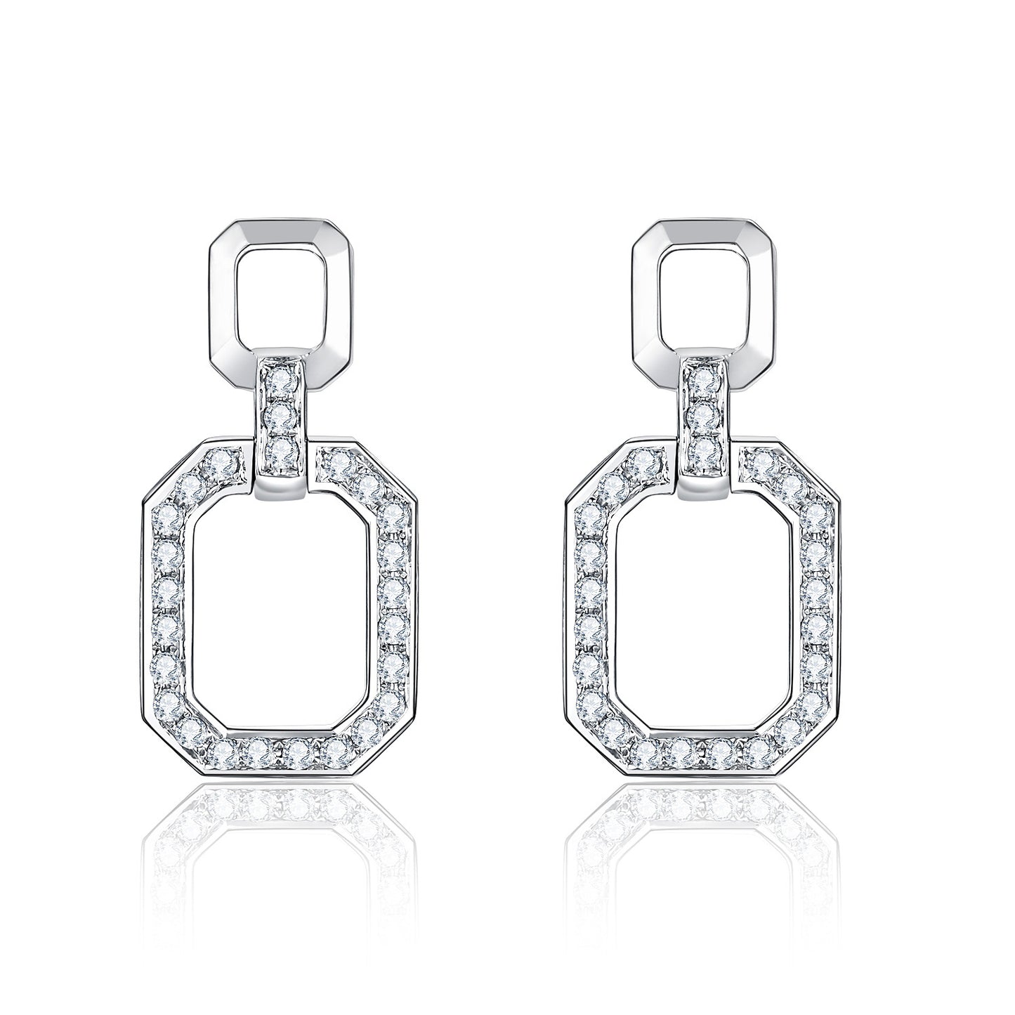 Chanel Style18k Gold Stud Earrings Inlaid with Cultivated Diamonds Geometric Square Buckle Earrings High-end Jewelry Diamond Stud Earrings Platinum