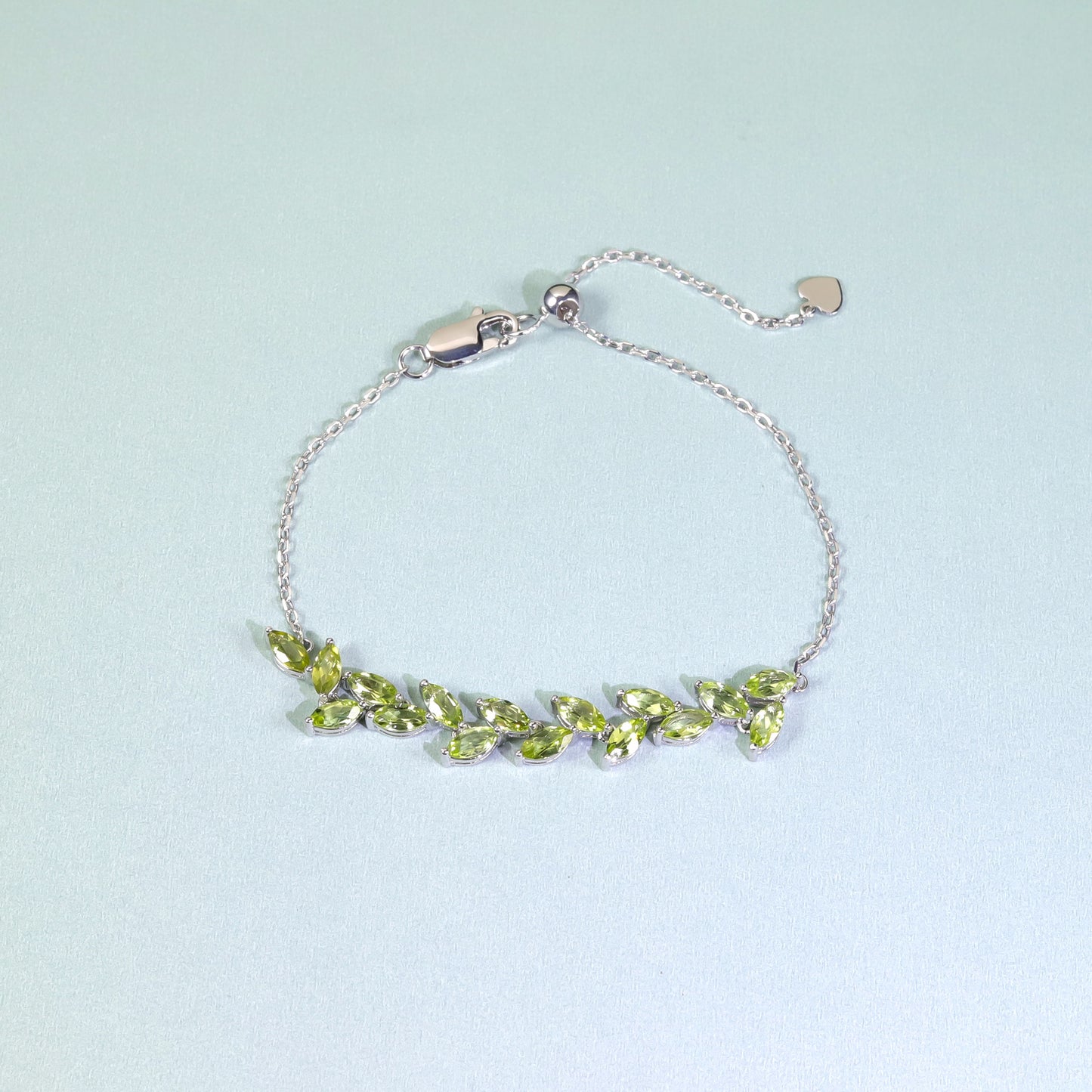 Fashionable and Elegant Willow Leaf Peridot Bracelet with Olive Stone s925Sterling Silver Inlaid Natural Gemstone Bracelet for Women
