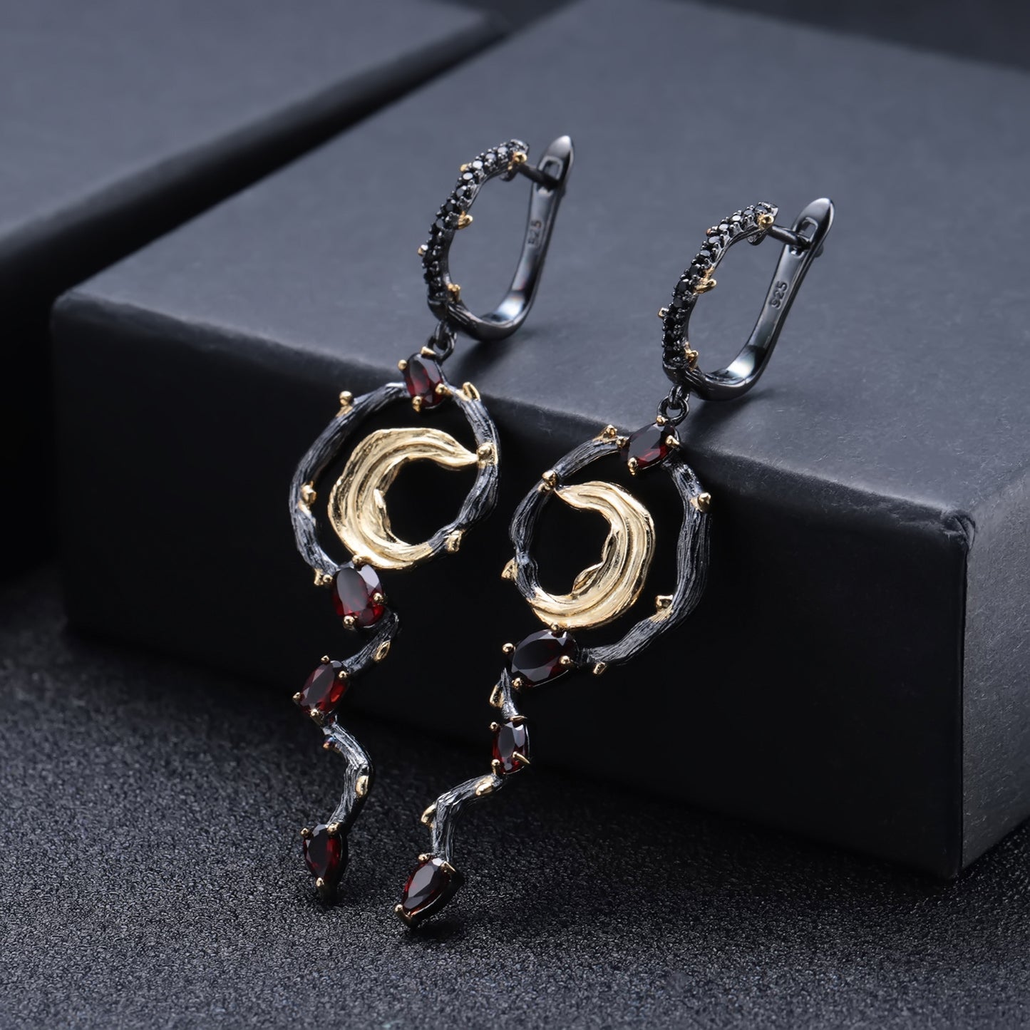 Italian Craft Designer Jewelry Earrings Natural Wind925Silver Natural Gemstone Garnet Earrings Drop Earrings