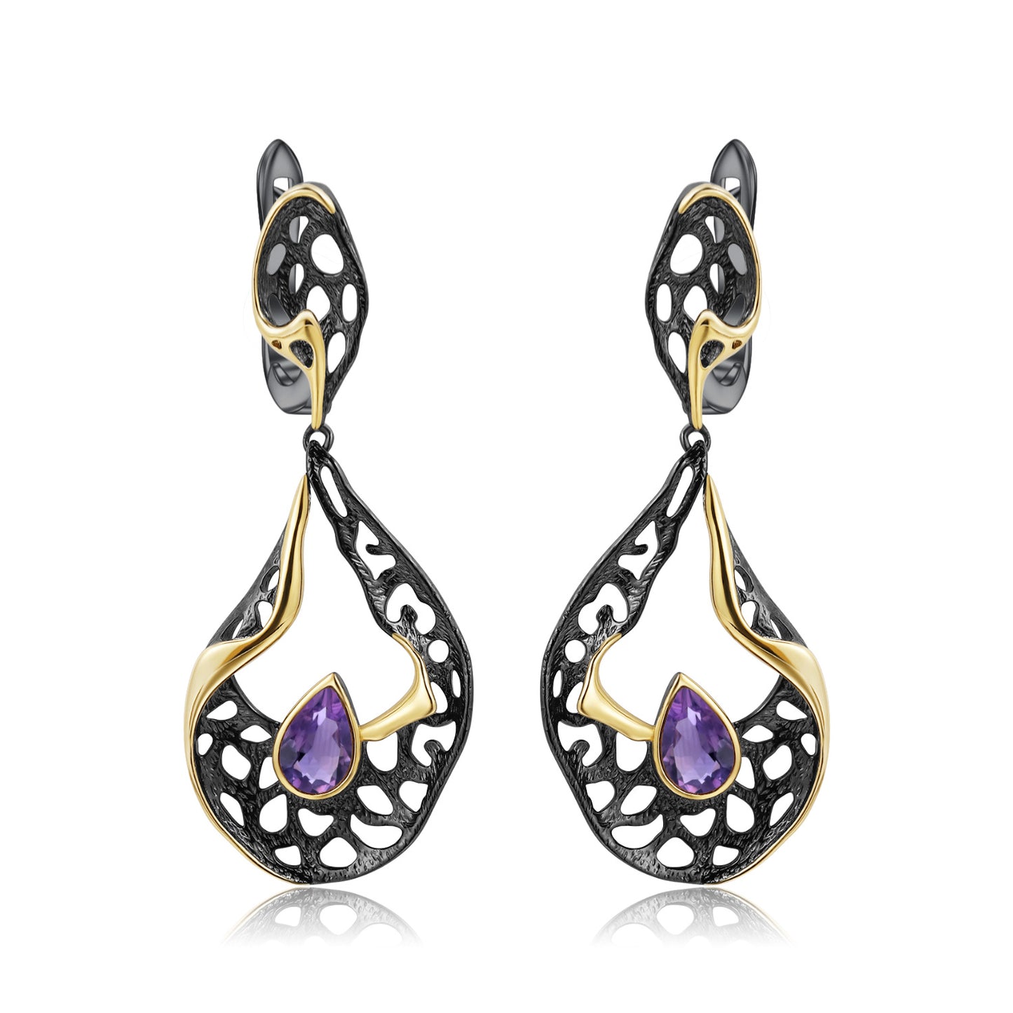Italian Craft Designer Gemstone Earrings Retro High-End Sense925Silver Natural Amethyst Earrings Drop Earrings
