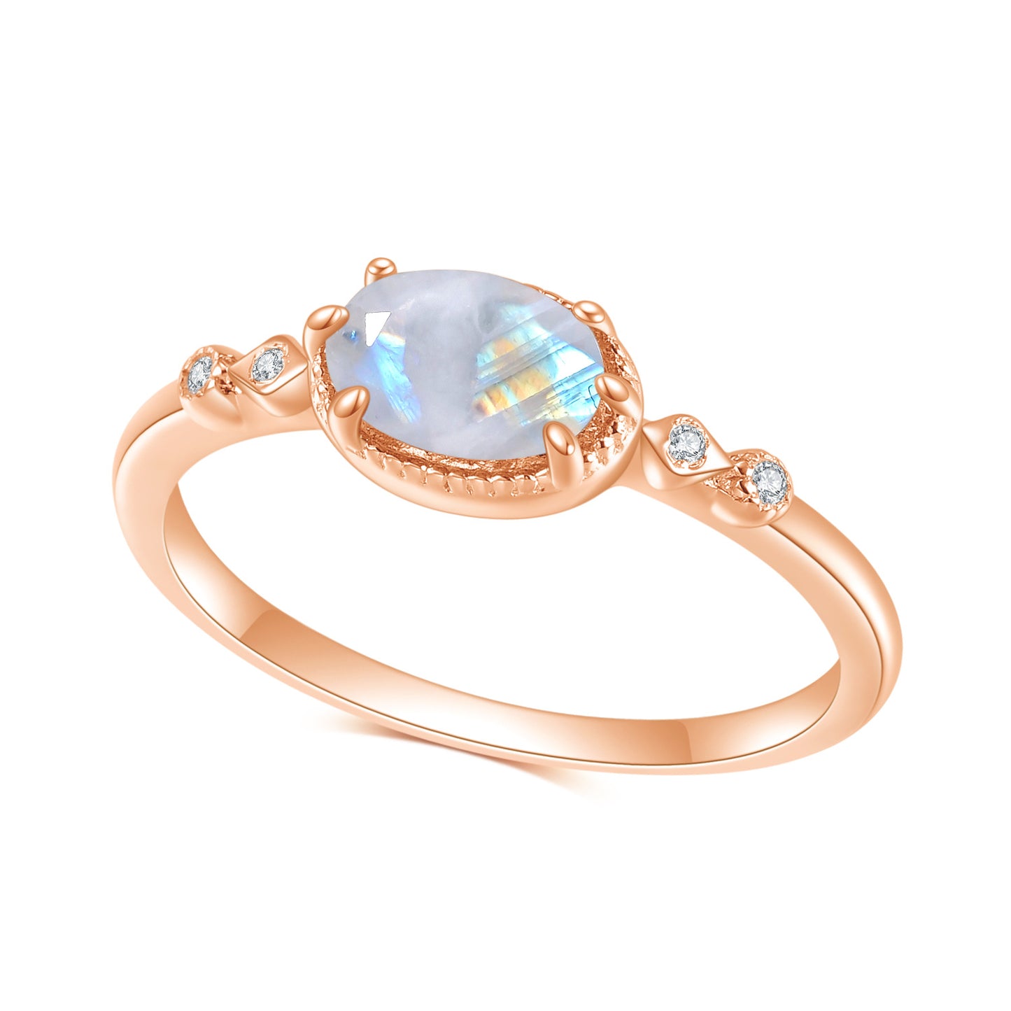 Jewelry S925Sterling Silver Inlaid Natural Moonstone Ring Fashionable and Elegant Light Luxury Rose Gold Ring