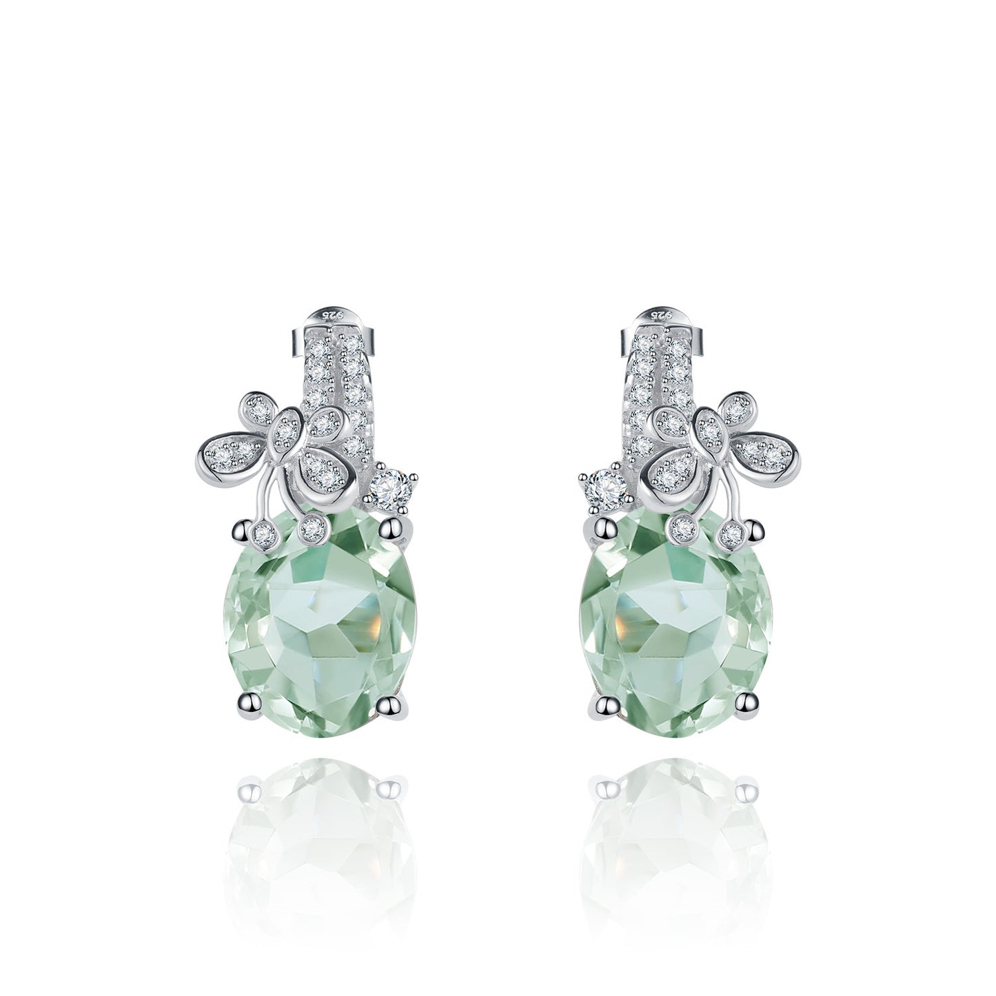 Luxurious Natural Gemstone Earrings Sense of Design s925Silver Inlaid Natural Gemstone Green Amethyst Earrings