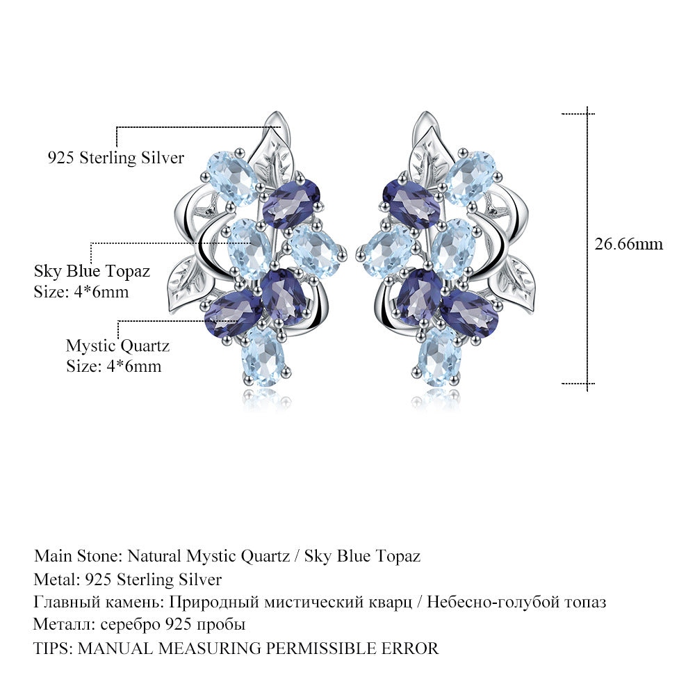 Luxurious Italian Craft Jewelry Set s925Silver Inlaid Gemstone Ring Necklace Earrings Three-Piece Set