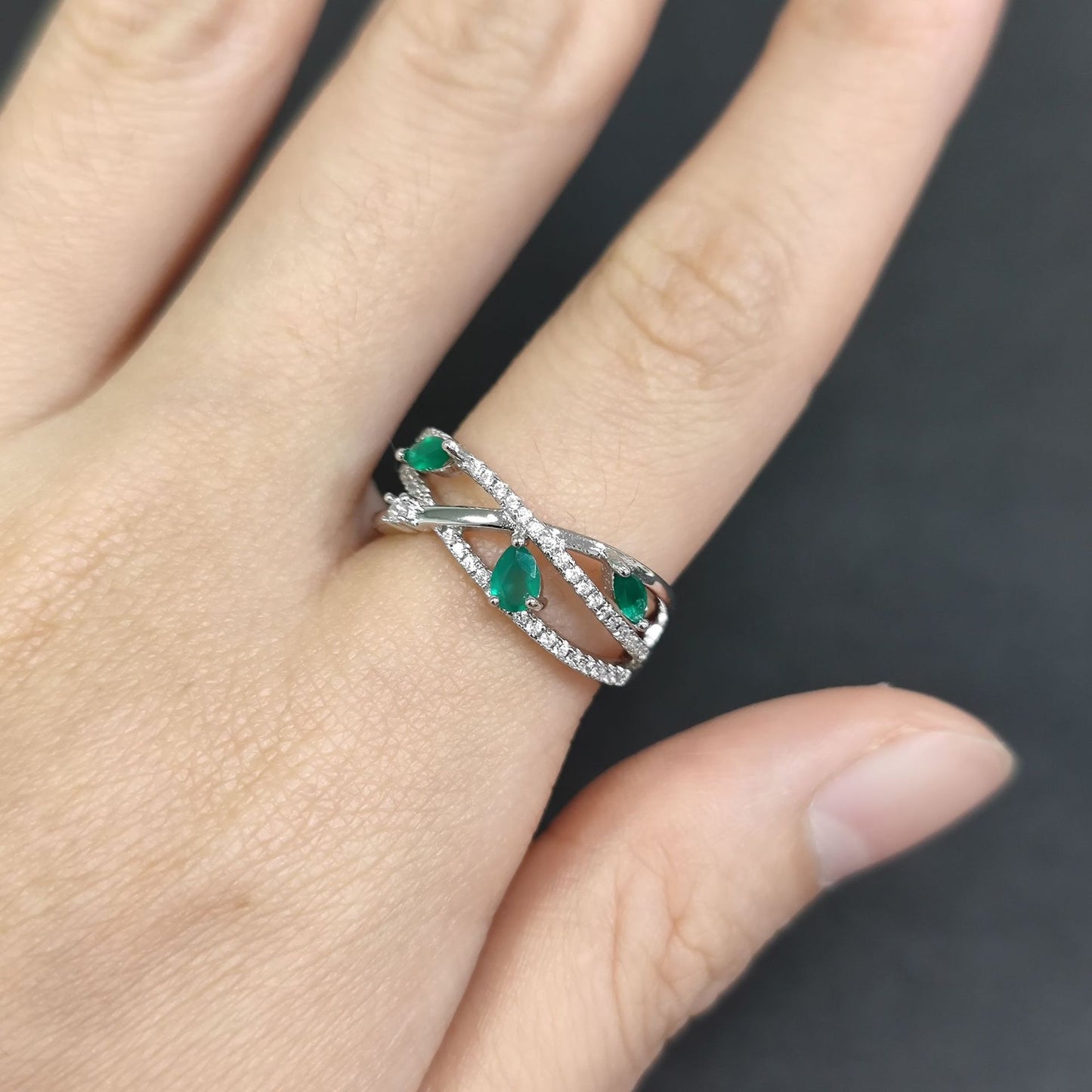 Niche Design Branch Natural Topaz Ring Cluster Setting s925Sterling Silver Green Chalcedony Color Gemstone Ring for Men and Women