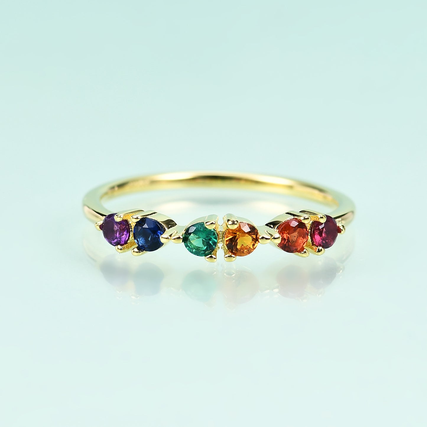 S925Sterling Silver Inlaid Colorful Gemstone Ring Set Light Luxury Fashionable Elegant Simple Style Plated14k Gold ring