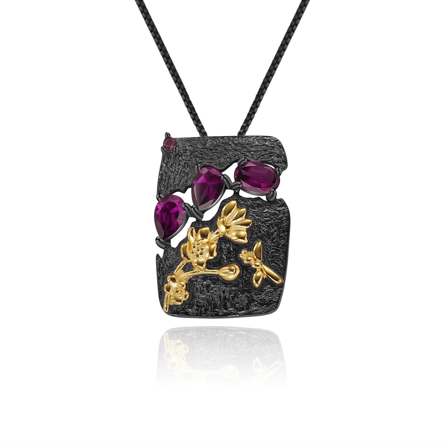 Designer High-End Gemstone Pendant Secret Garden Natural Style925Silver Natural Rose Garnet Necklace Pendant