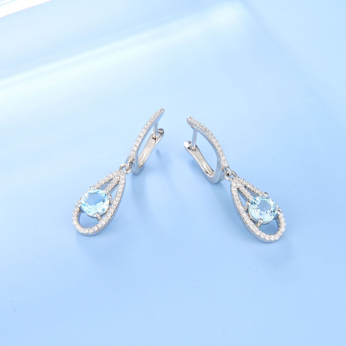 Fashionable Topaz Earrings with British Clasp s925Sterling Silver Inlaid Gemstone Earrings for Women New Style