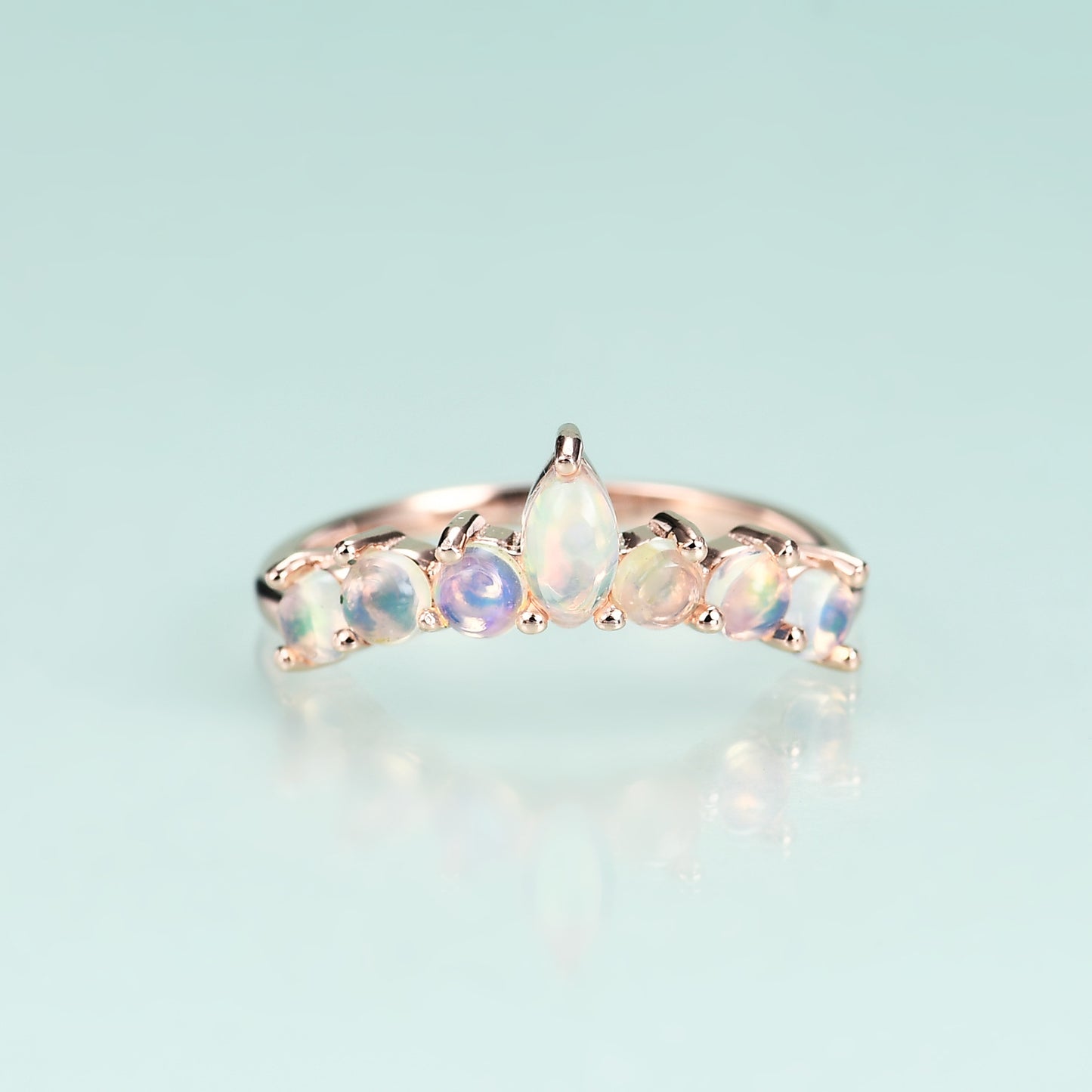 S925Sterling Silver Inlaid Natural Opal Ring Fashionable, Simple, and Luxurious V Rose Gold Gemstone Ring Set