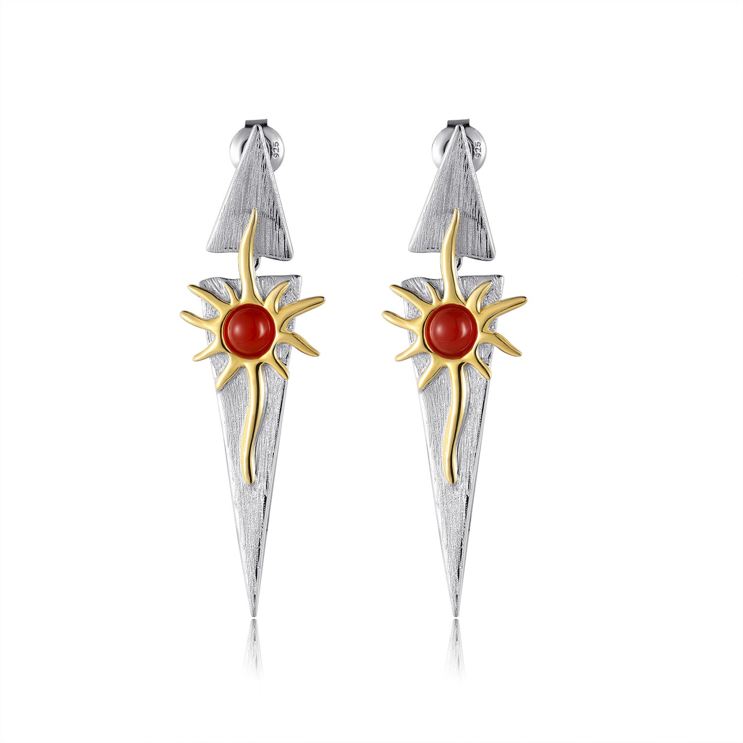 925Silver High-End Niche Design Earrings Sun Goddess Earrings Natural Red Agate Amethyst Topaz Drop Earrings