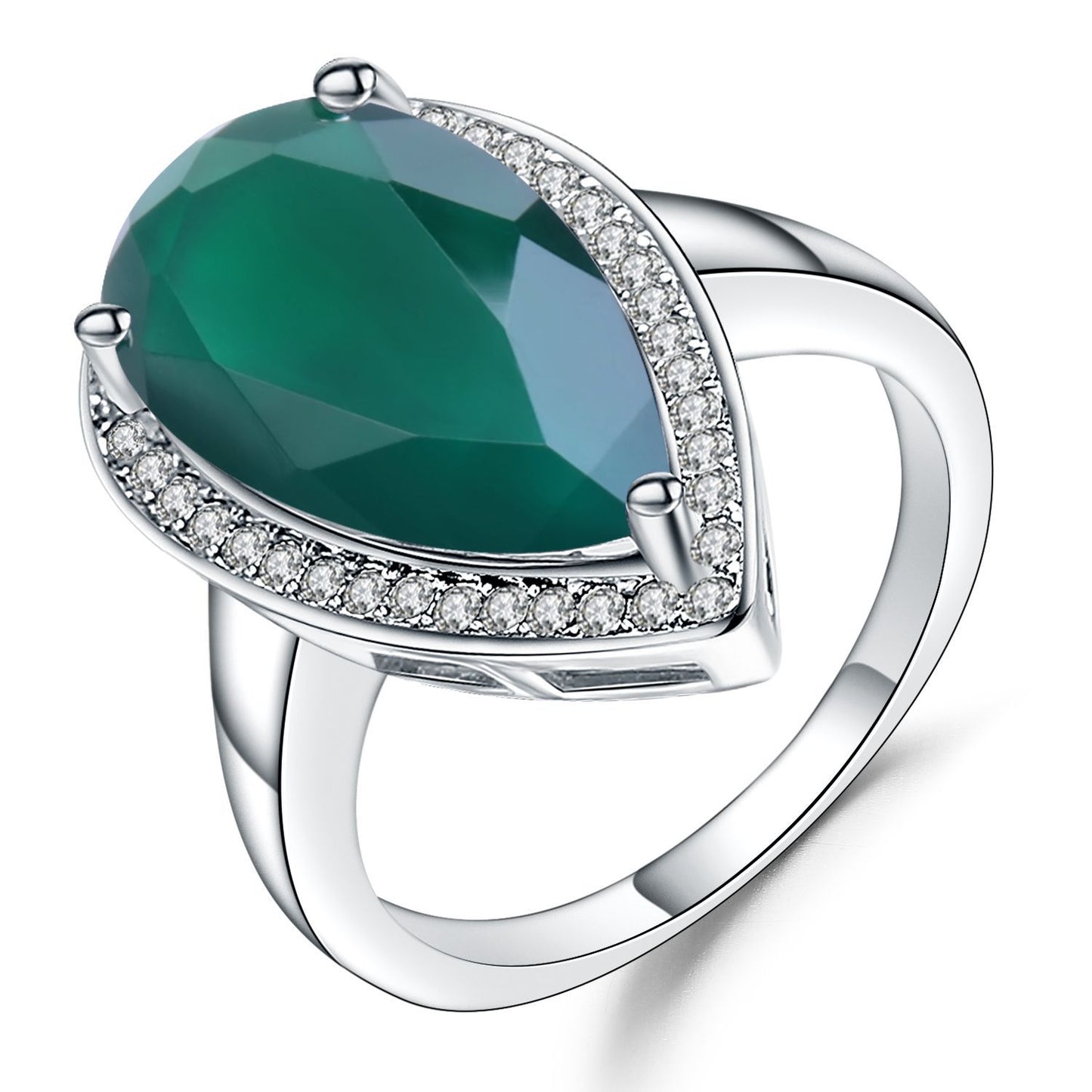 Natural Gemstone Ring for Women Fashionable Luxurious Large Gemstone s925Sterling Silver Inlaid Natural Green Agate Ring