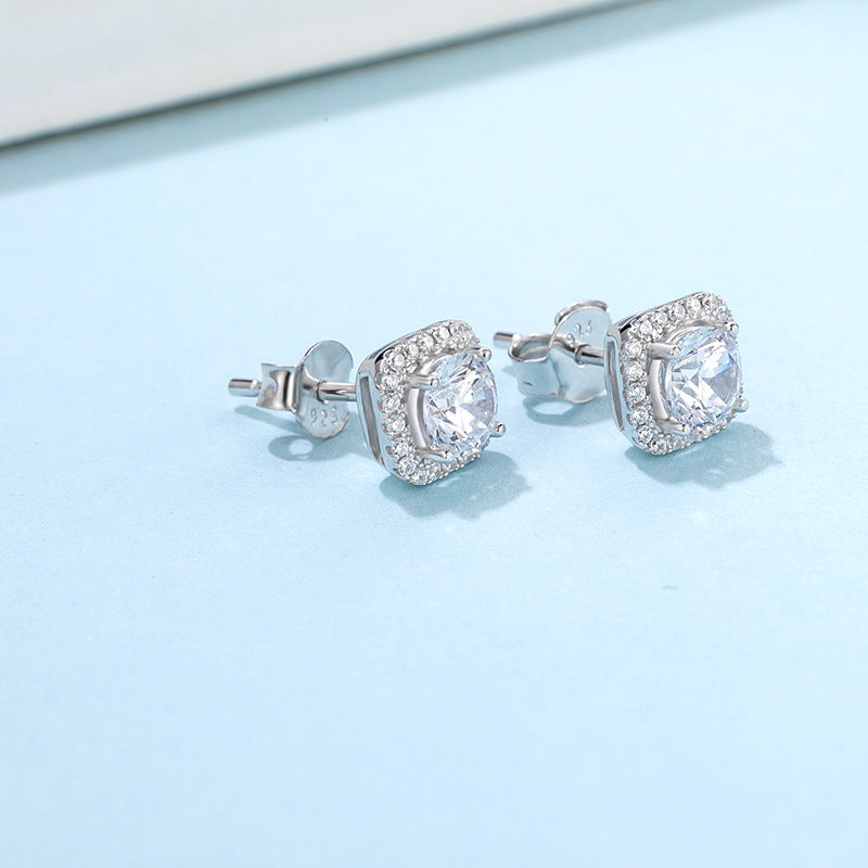 Direct Supply Fashion Moissanite Jewelry Set Light Luxury s925Sterling Silver Inlaid Moissanite Earrings Necklace Set