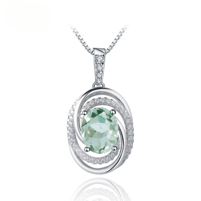 Affordable Luxury Fashion Natural Gemstone Necklace Pendant Sense of Design s925Sterling Silver Inlaid Natural Green Amethyst Pendant