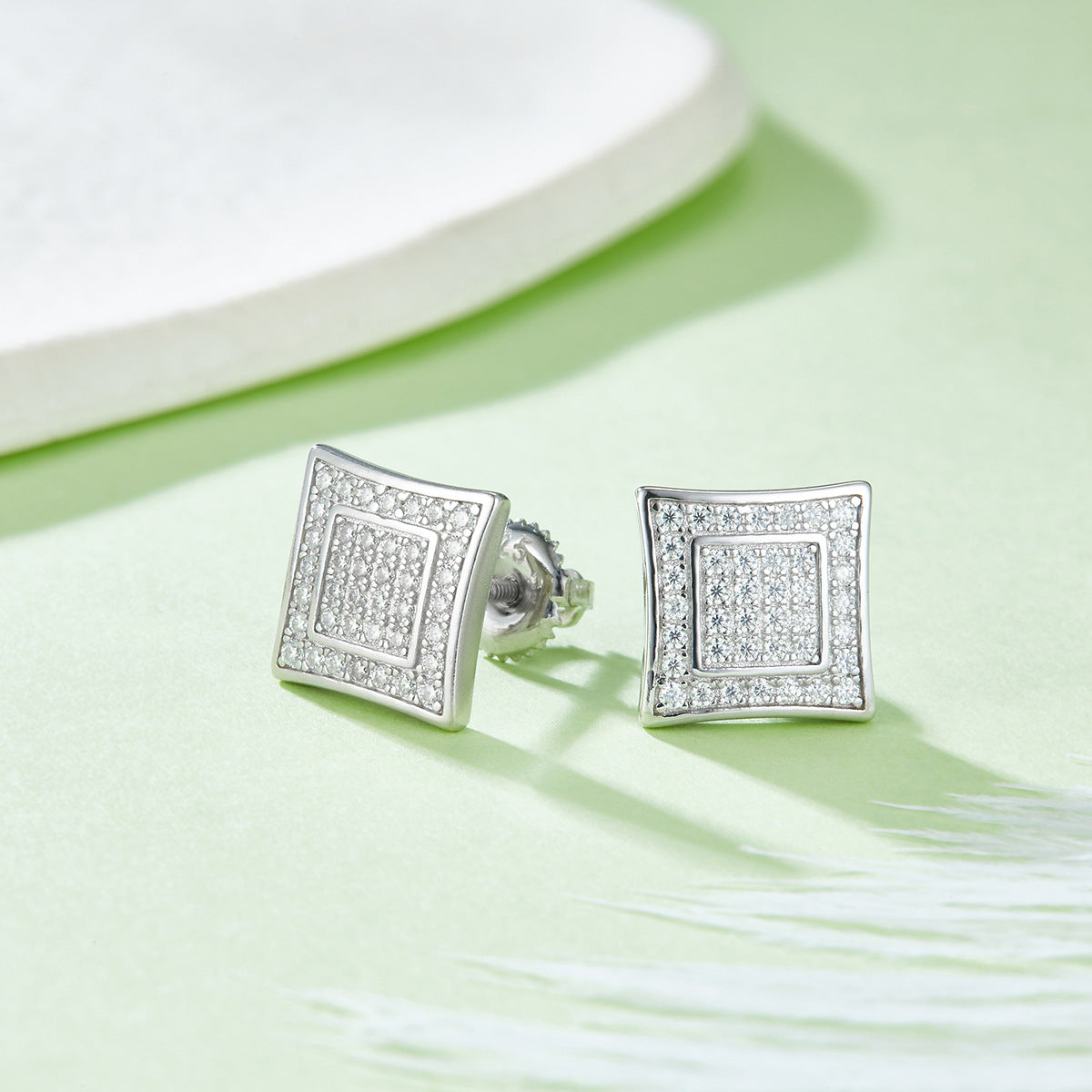 Unique Full Diamond Stud Earrings s925Silver Inlaid Moissanite Stud Earrings Unisex Fashion Export Square Stud Earrings Trendy