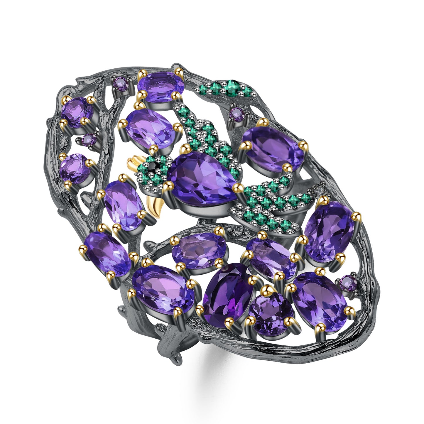 Secret Garden Gemstone Ring Jungle Flying Bird Design Russia s925Sterling Silver Natural Topaz Ring Gorgeous
