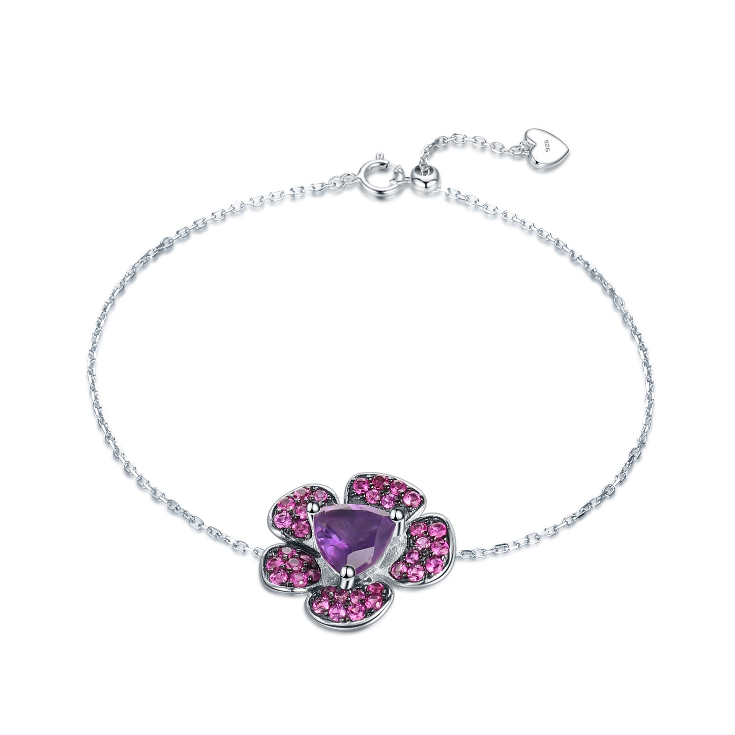 Designer Model Elegant and Personalized Gemstone Bracelet Natural Style Floral High-End Feel925Silver Natural Amethyst Bracelet