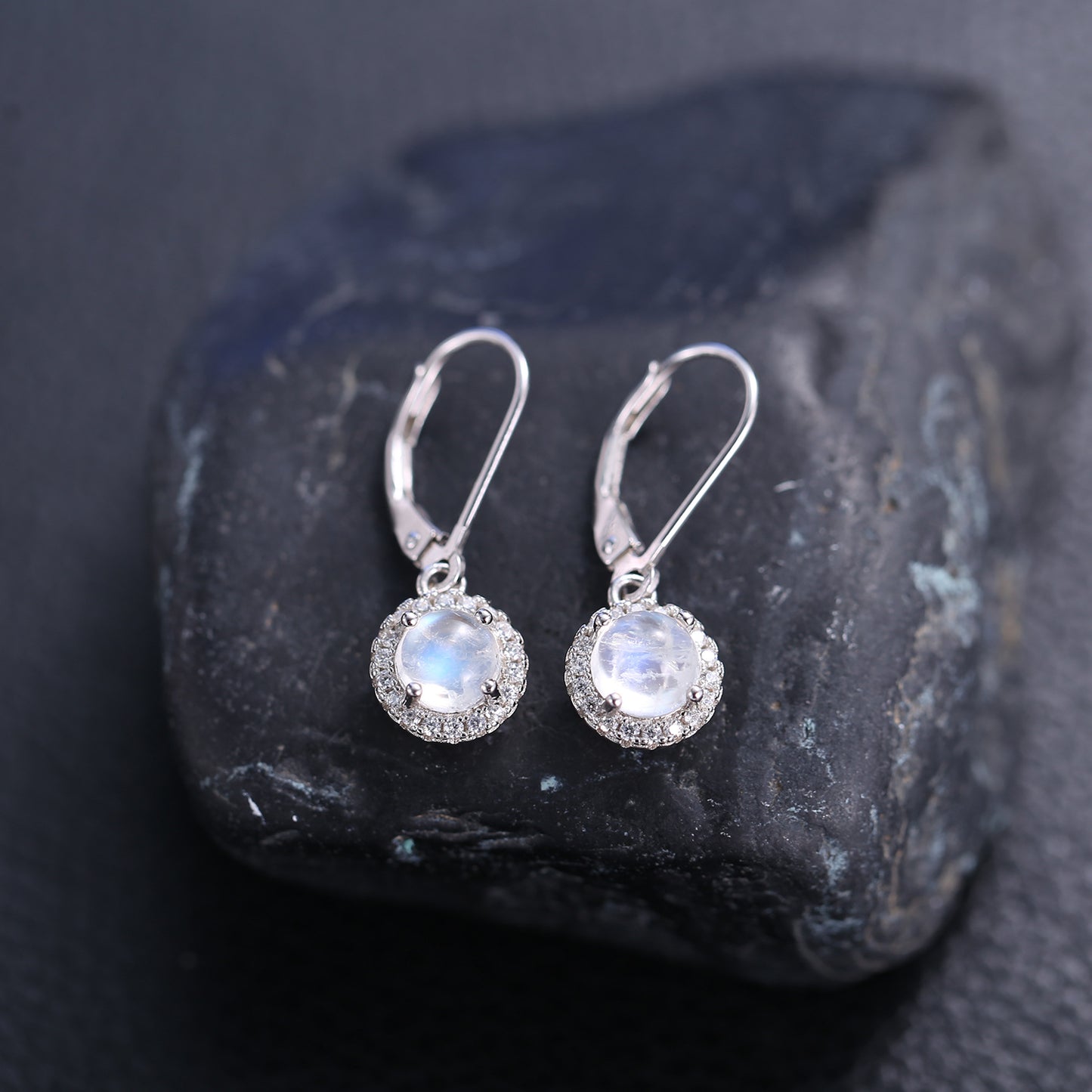 Minimalist Style Natural Cream Blue Moonstone Earrings New Model s925Sterling Silver Inlaid Colorful Gemstone Earrings High-end Feel