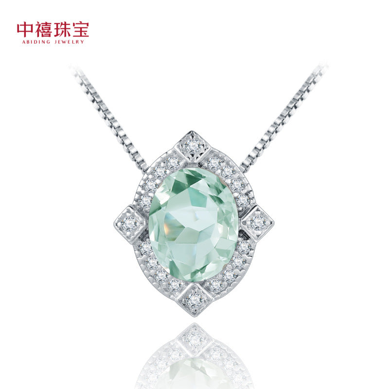 s925Silver Natural Gemstone Green Amethyst Necklace Pendant Fashionable Light Luxury High-end Inlaid Natural Gemstone Pendant