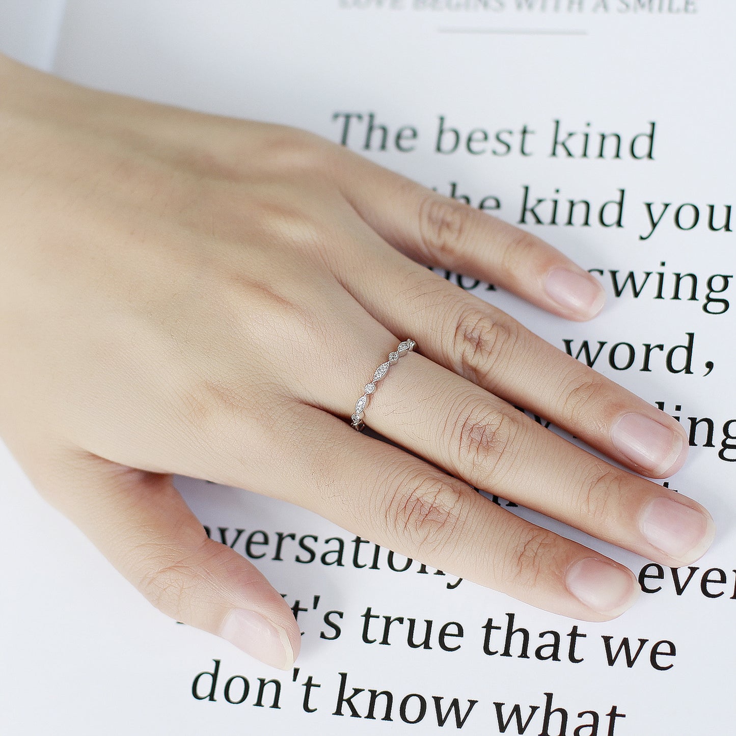 Fashion Commuting Moissanite Ring s925Sterling Silver Platinum Plated Full Moissanite Ring