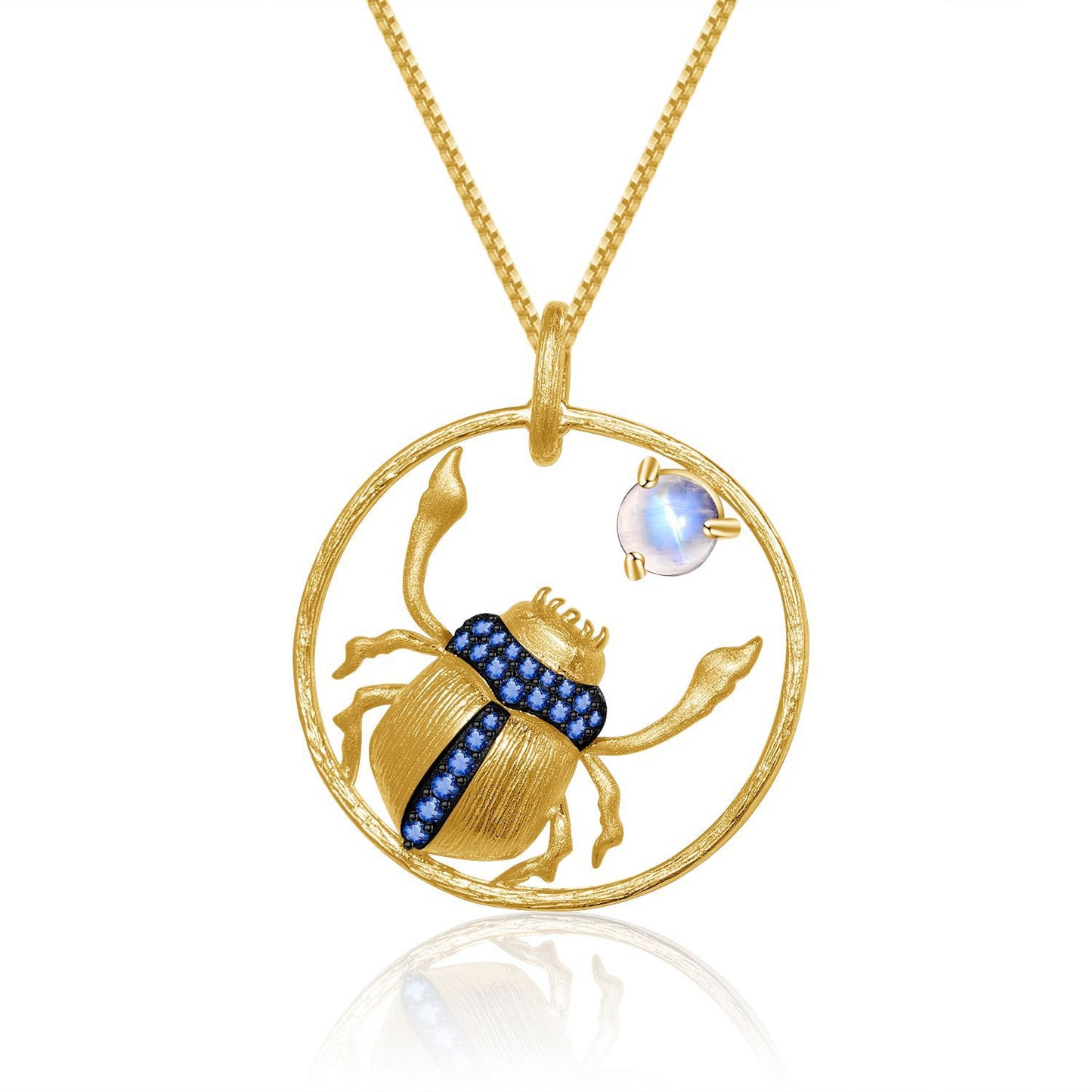 Independent Designer Natural Cream Blue Moonstone Pendant Insect s925Sterling Silver Gemstone Niche Design Necklace for Women