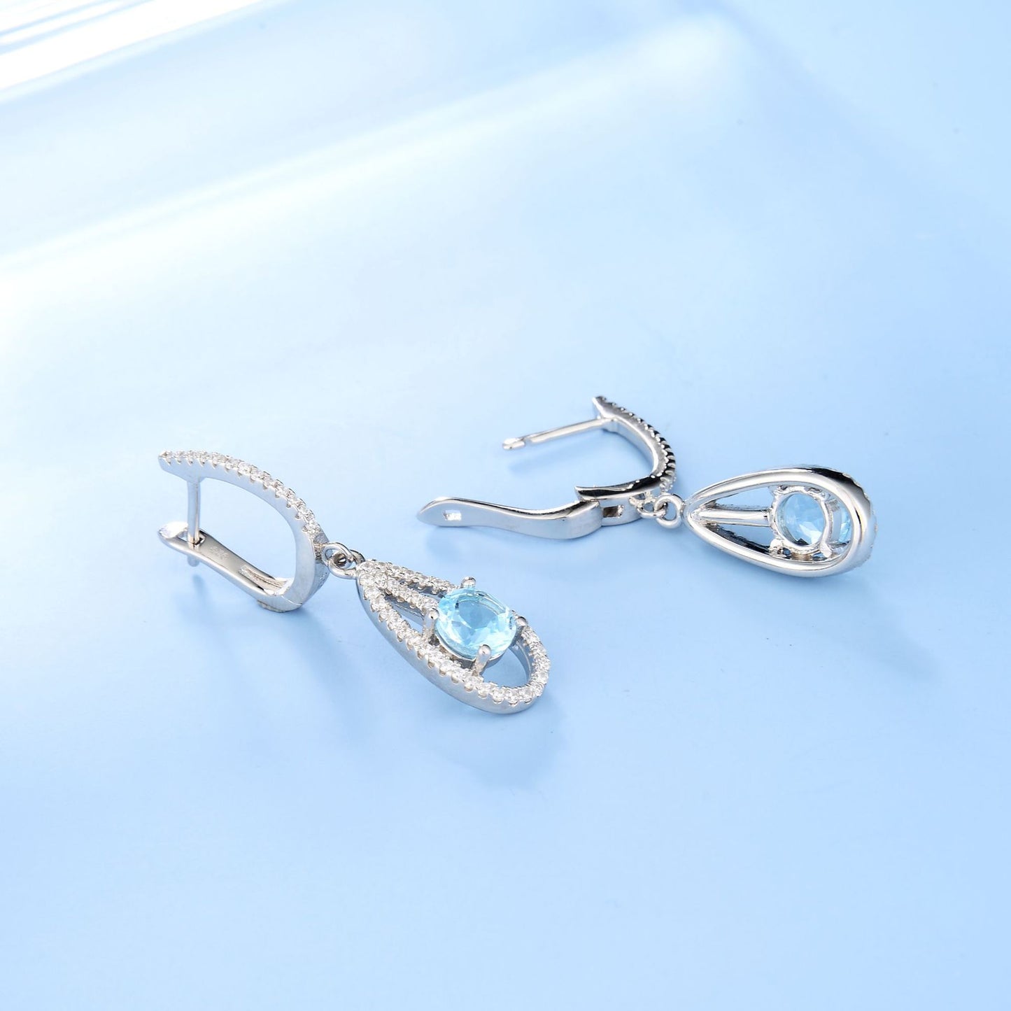 Fashionable Topaz Earrings with British Clasp s925Sterling Silver Inlaid Gemstone Earrings for Women New Style