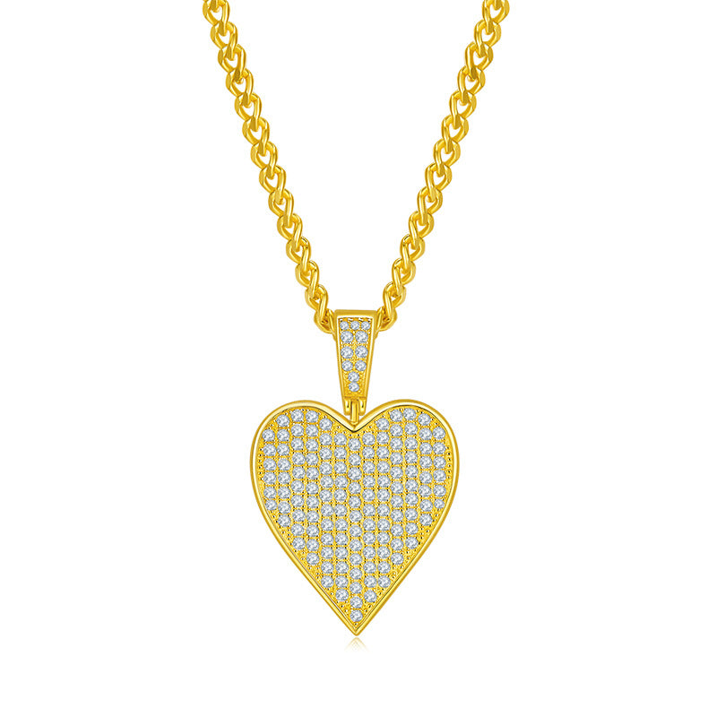 Hip-hop Red Heart s925Silver Inlaid Moissanite Necklace for Men and Women Trendy Playing Card Full Diamond Pendant
