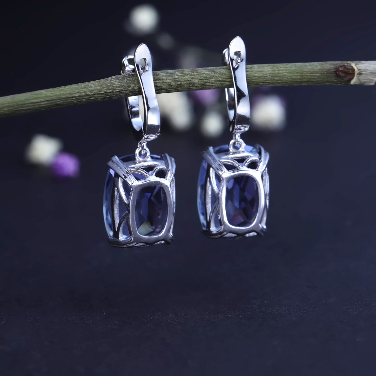 Luxury Fashion Colorful Large Carat Gemstone Earrings Personality Temperament s925Silver Inlaid Coated Crystal Stud Earrings