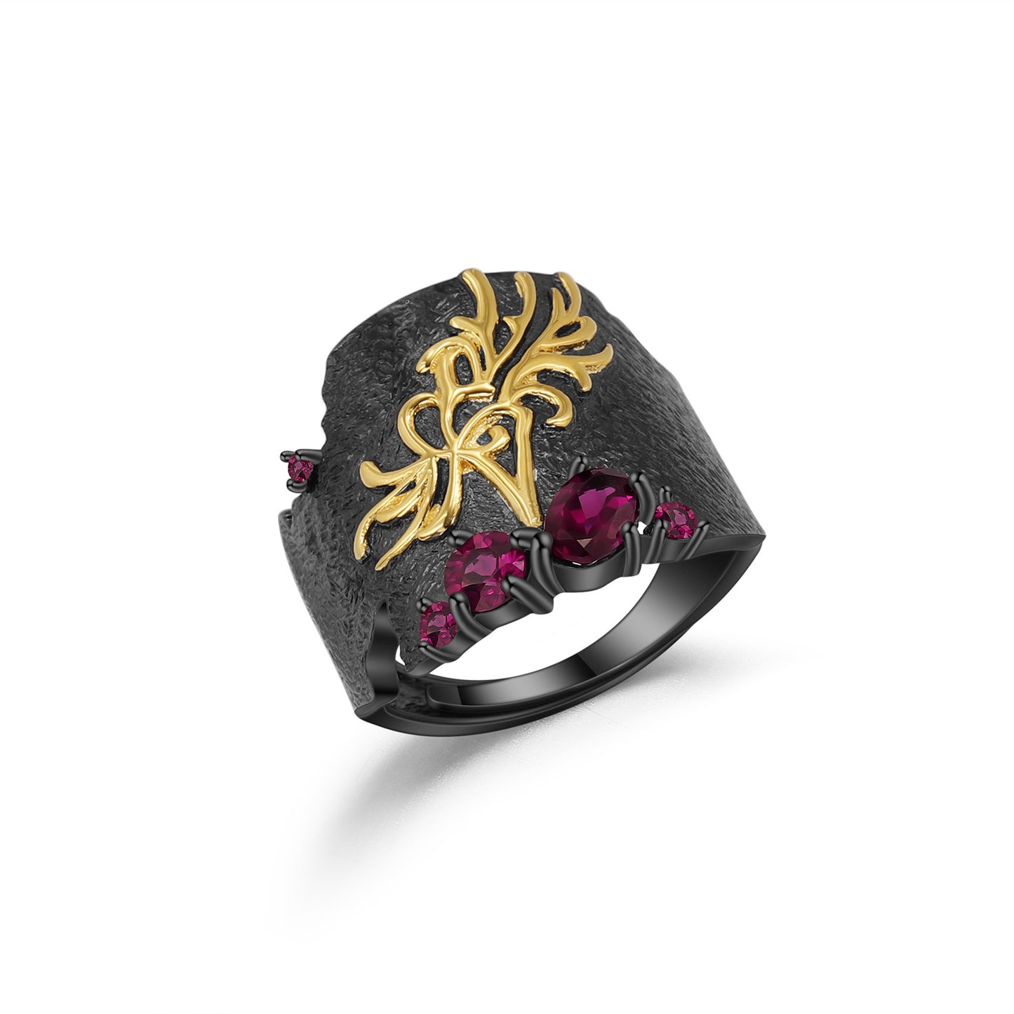 Designer High-End Adjustable Ring s925Silver Inlaid Natural Gemstone Personality Dark Retro Style Ring