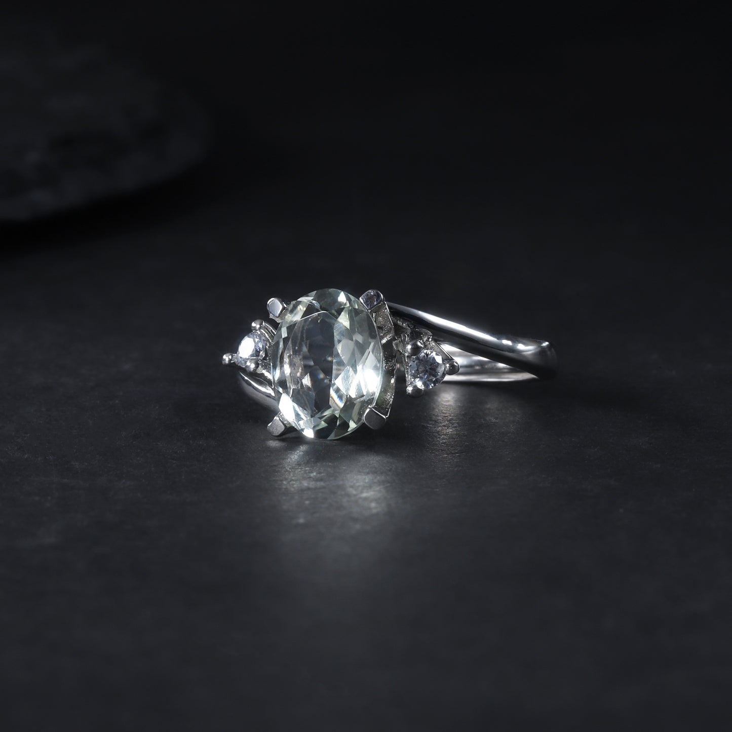 s925Silver Natural Green Amethyst Ring Adjustable Opening Fashionable Elegant Light Luxury Inlaid Natural Gemstone Ring