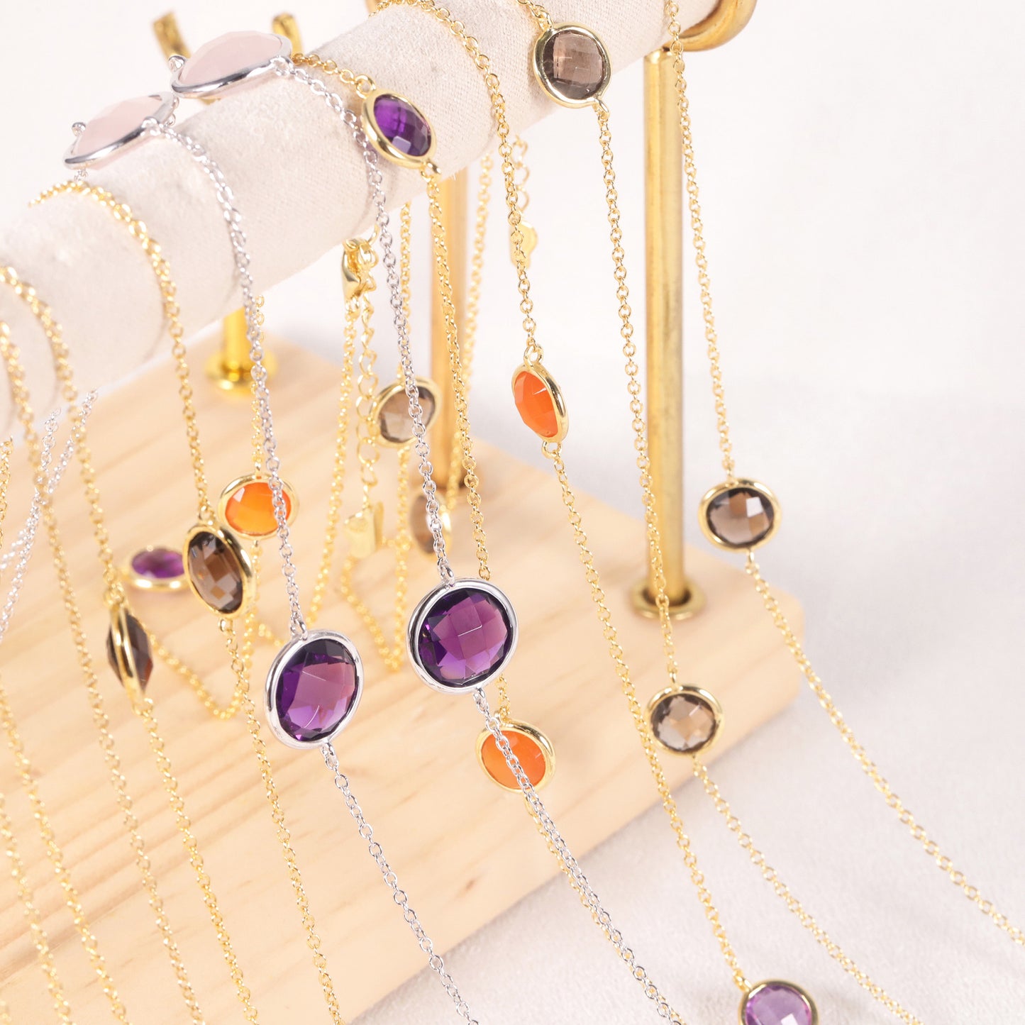 Personality s925Silver Inlaid Natural Amethyst Autumn Winter Sweater Chain Unisex Colorful Mixed Gemstone Long Necklace