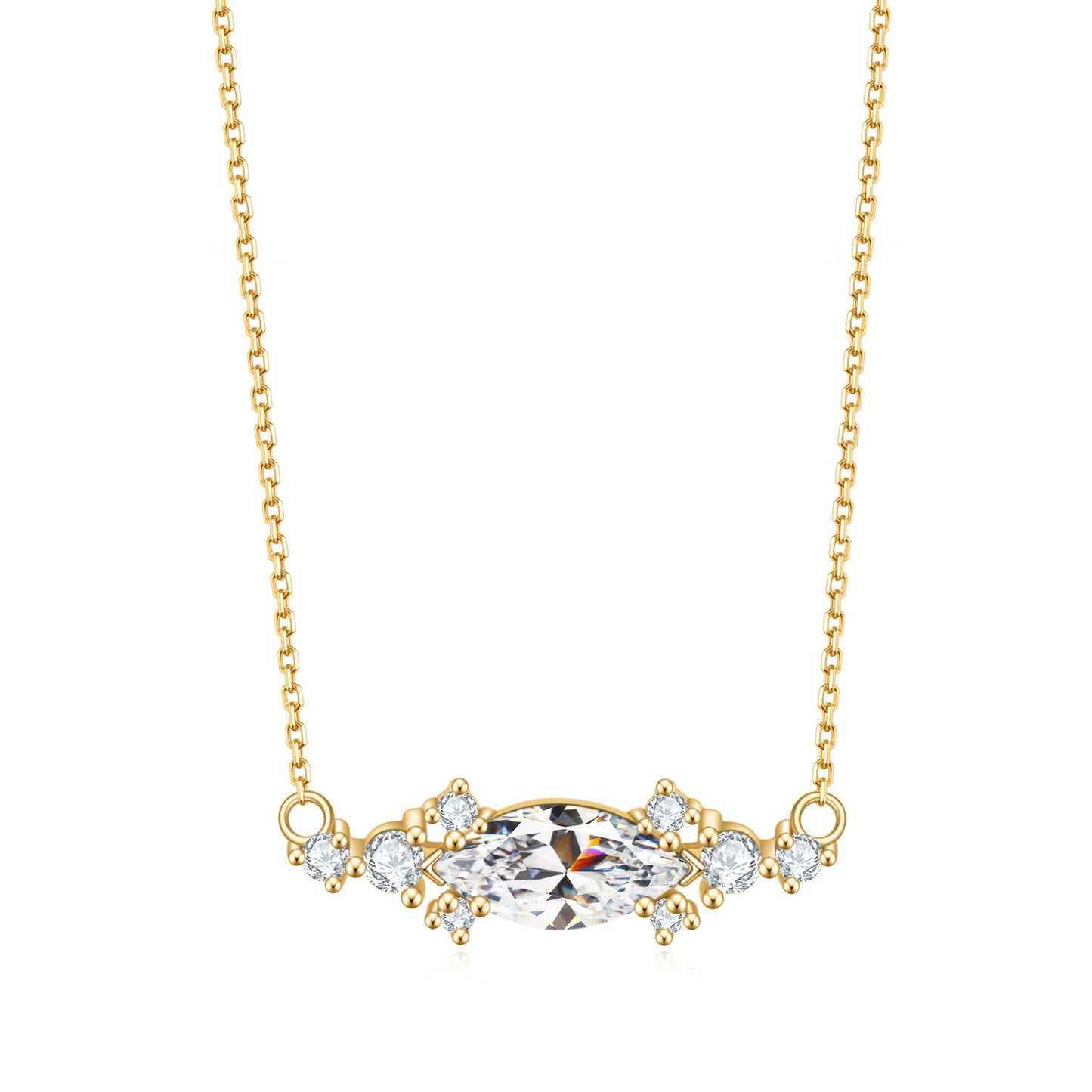 Jewelry S925Sterling Silver Inlaid5A Zircon Fashion Light Luxury Elegant Gold Clavicle Chain Gemstone Necklace Pendant