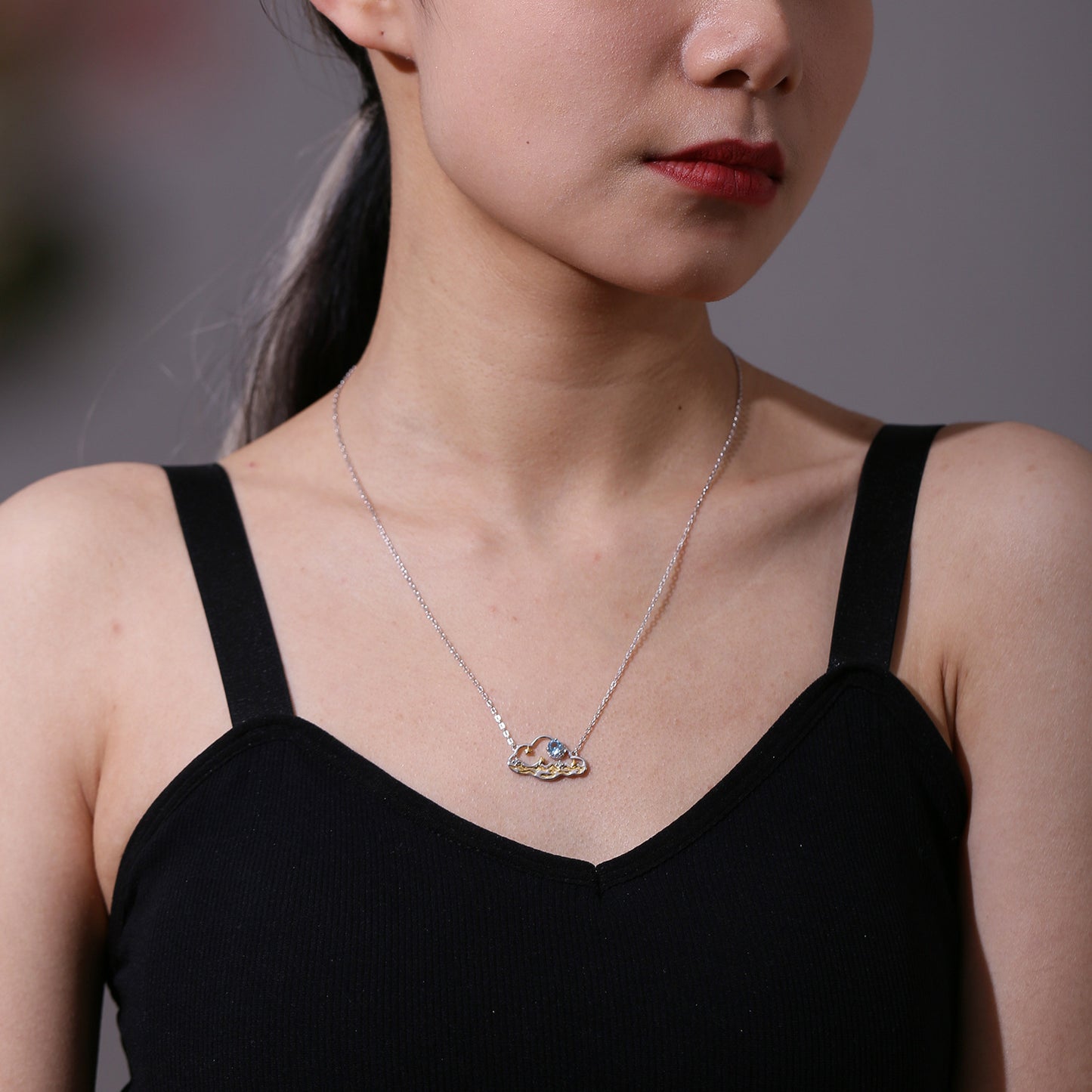 Cloud and Sea Pendant Topaz Opal Necklace for Women Simple Fairy Designer Style S925Sterling Silver Jewelry