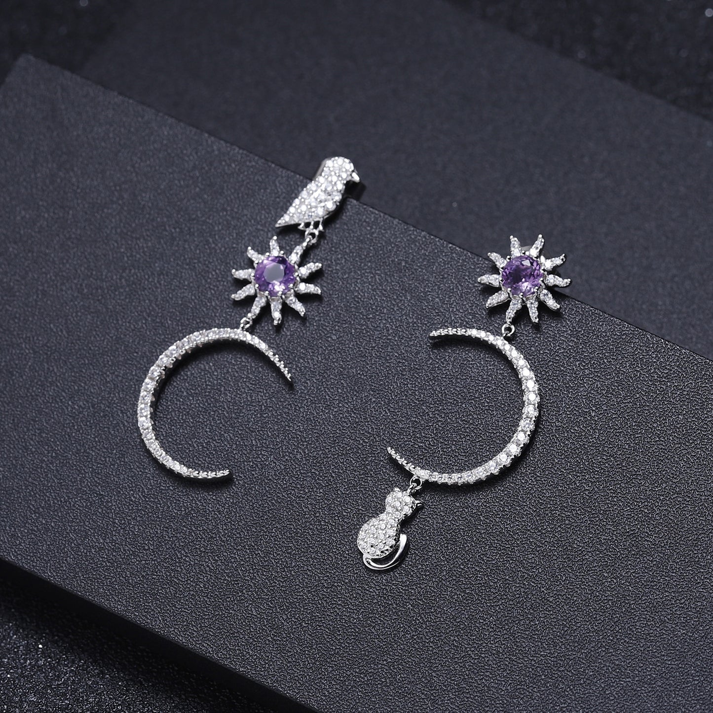 French Romantic Light Luxury Style Designer Earrings s925Silver Inlaid Gemstone Natural Amethyst Stud Earrings