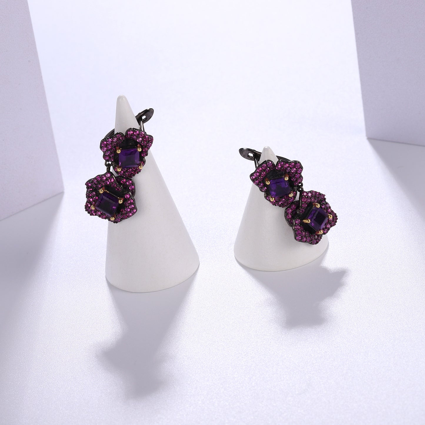 Designer Natural Gemstone Earrings Natural Style Floral Series Russian Luxury s925Silver Amethyst Earrings