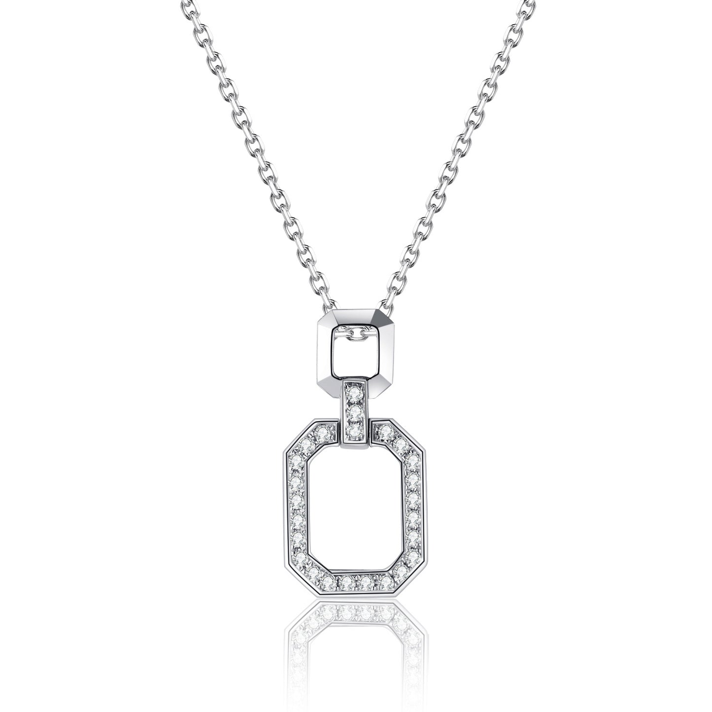 Geometric Square Buckle18k Gold Necklace with Cultivated Diamonds AU750Platinum Real Diamond Collarbone Chain Little Chanel Style