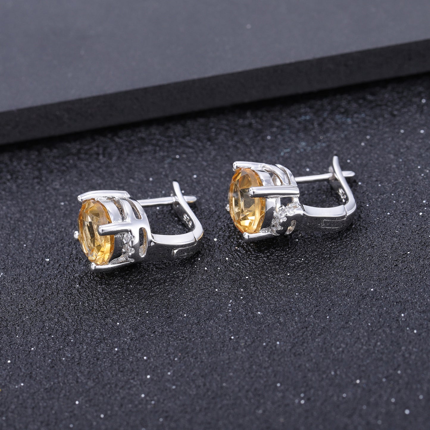 Natural Yellow Citrine Earrings Fashion Simple Style s925Sterling Silver Inlaid Natural Gemstone Earrings