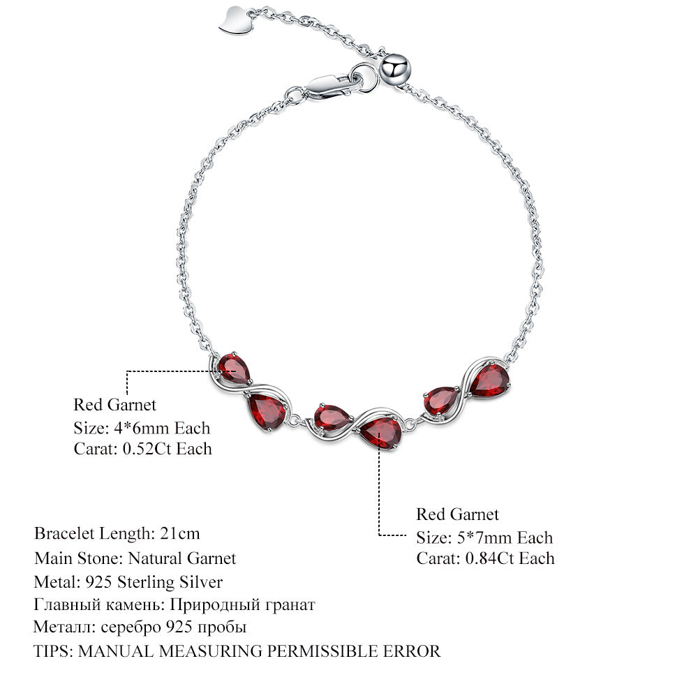 New Design Natural Sapphire Bracelet for Women Elegant s925Sterling Silver Inlaid Garnet Bracelet