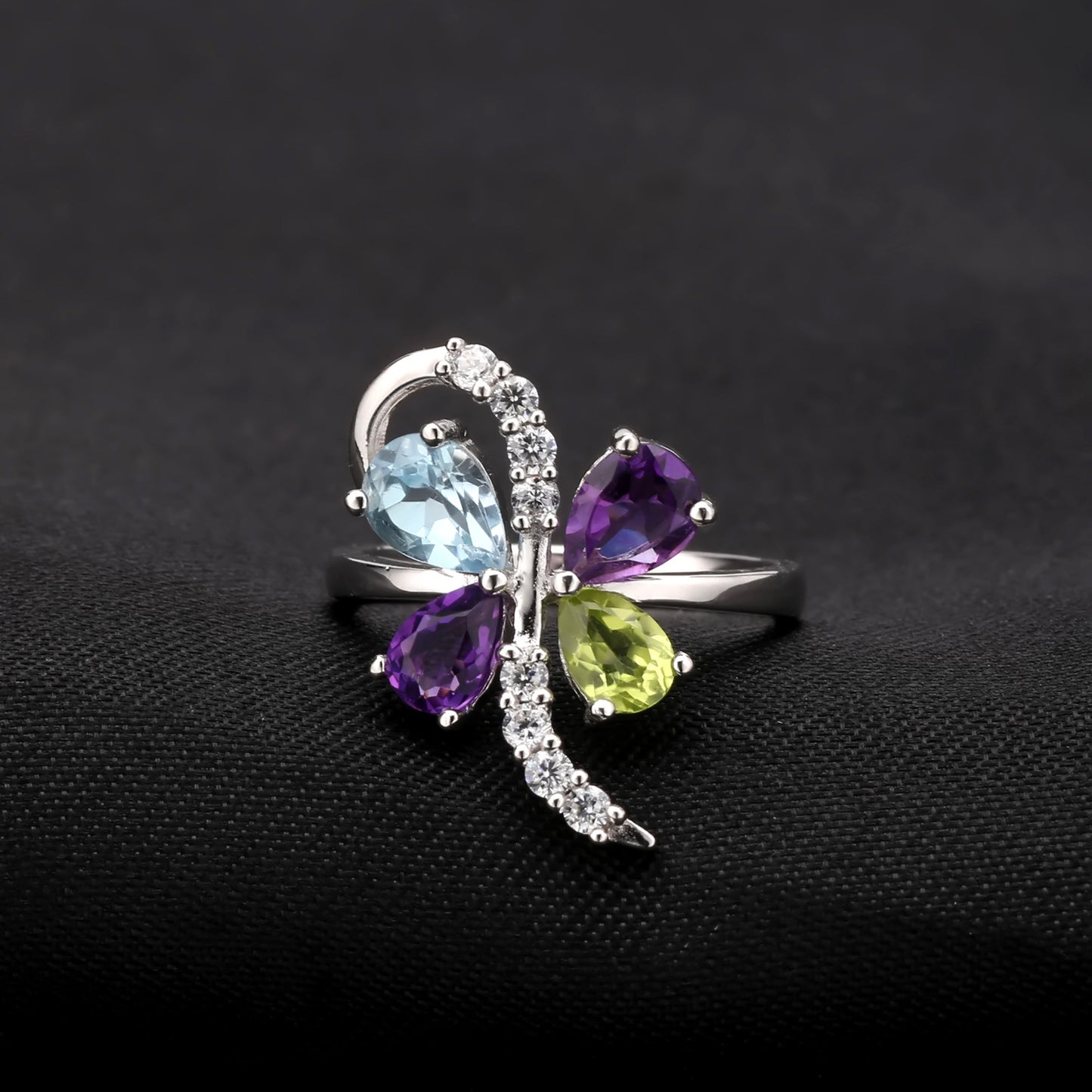 Luxurious High-End Natural Gemstone Ring Unique Design Sense s925Sterling Silver Inlaid Natural Gemstone Ring