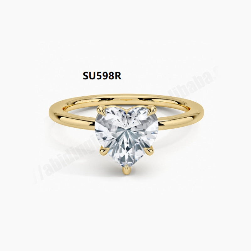 Minimalist Ring s925Sterling Silver Inlaid with Moissanite1Carat Wedding Ring Foreign Trade Plain Band Single Diamond Ring