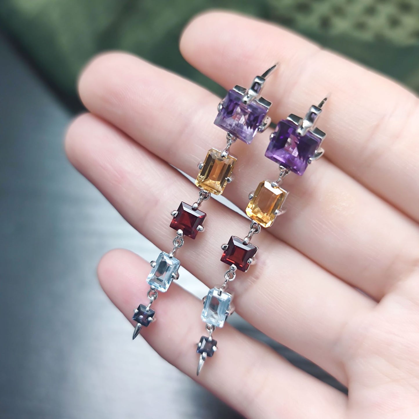 Unique Mid-Length Style s925Sterling Silver Inlaid Natural Topaz Crystal Earrings Colorful Gemstone Earrings New Style for Women