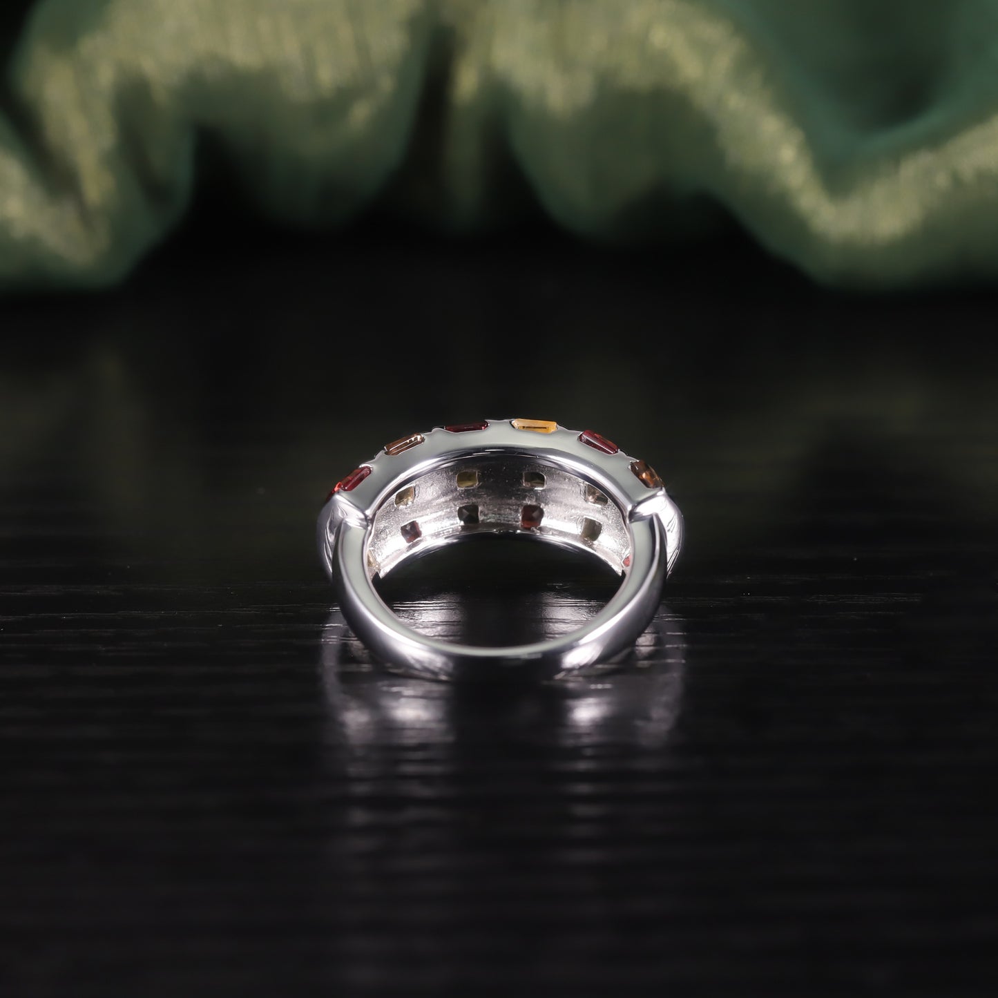 Exotic Natural Garnet Crystal Ring s925Sterling Silver Inlaid Colorful Gemstone Statement Ring