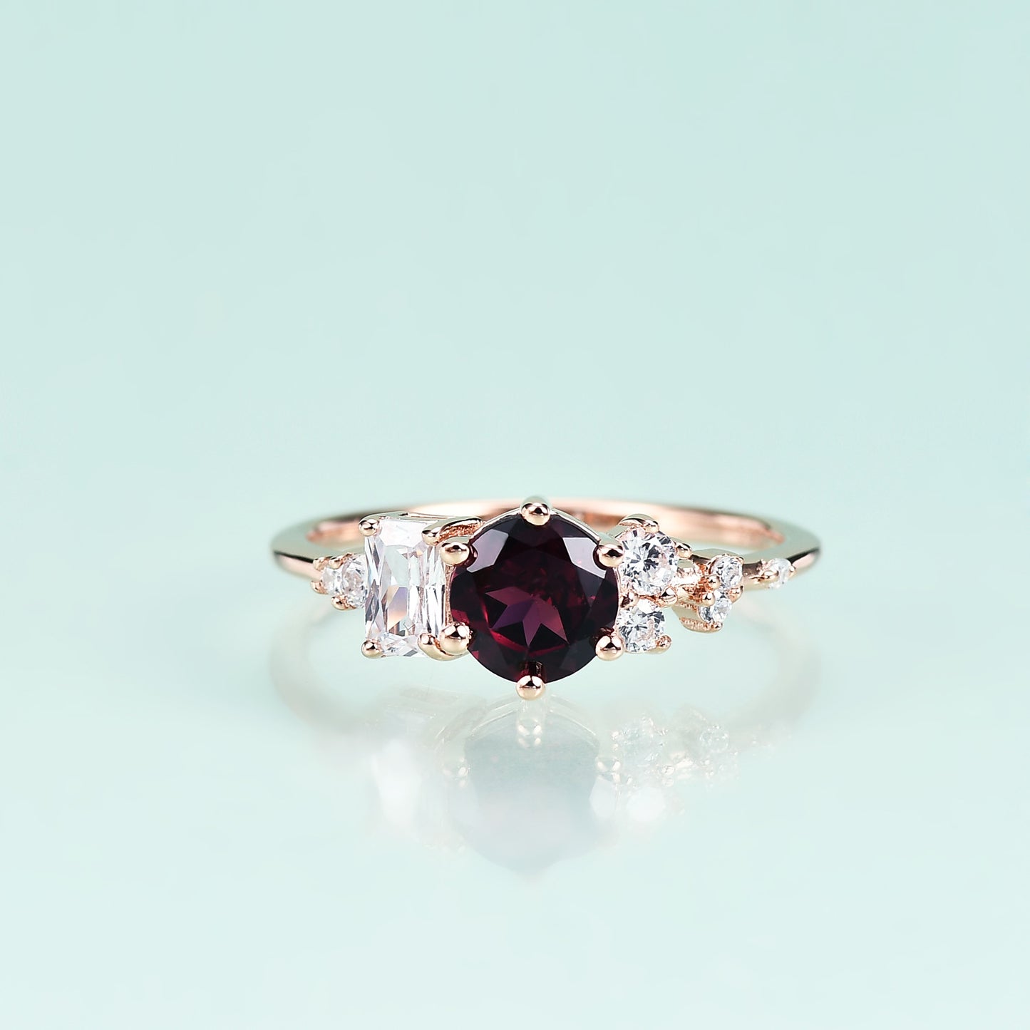 Jewelry S925Sterling Silver Inlaid Natural Rose Garnet Ring Fashionable Light Luxury Gemstone Rose Gold Ring
