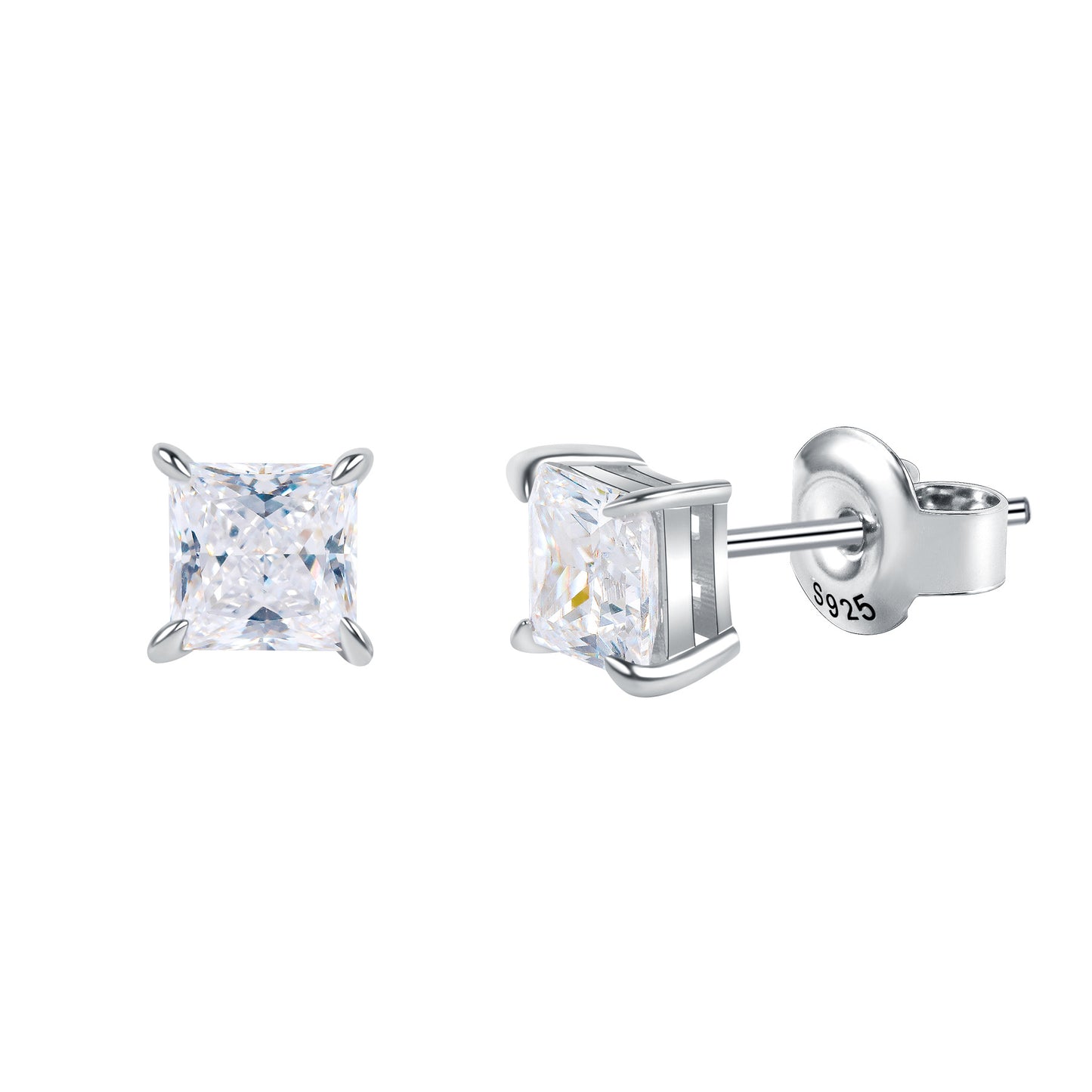 Fashion Princess Cut Moissanite Earrings1.5/2/3Carat Earrings with Eagle Claw Design s925Sterling Silver Earrings with Elegance