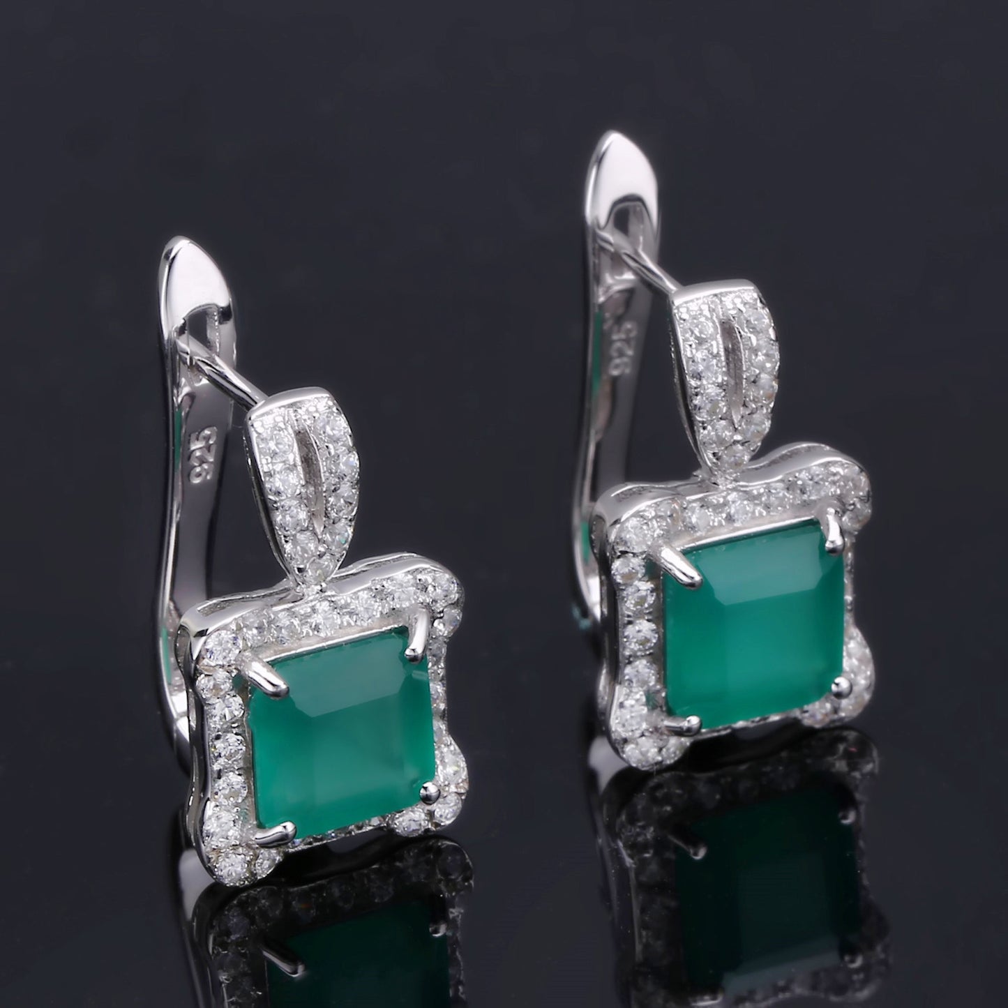 Natural Stone Green Agate Temperament Ear Studs Chanel Style s925Silver Inlaid Colorful Gemstone Crystal Earrings Jewelry