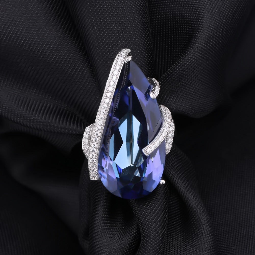 Luxurious High-End Sapphire Ring Fashion s925Silver Large Carat Colorful Crystal Ring Hot Sale